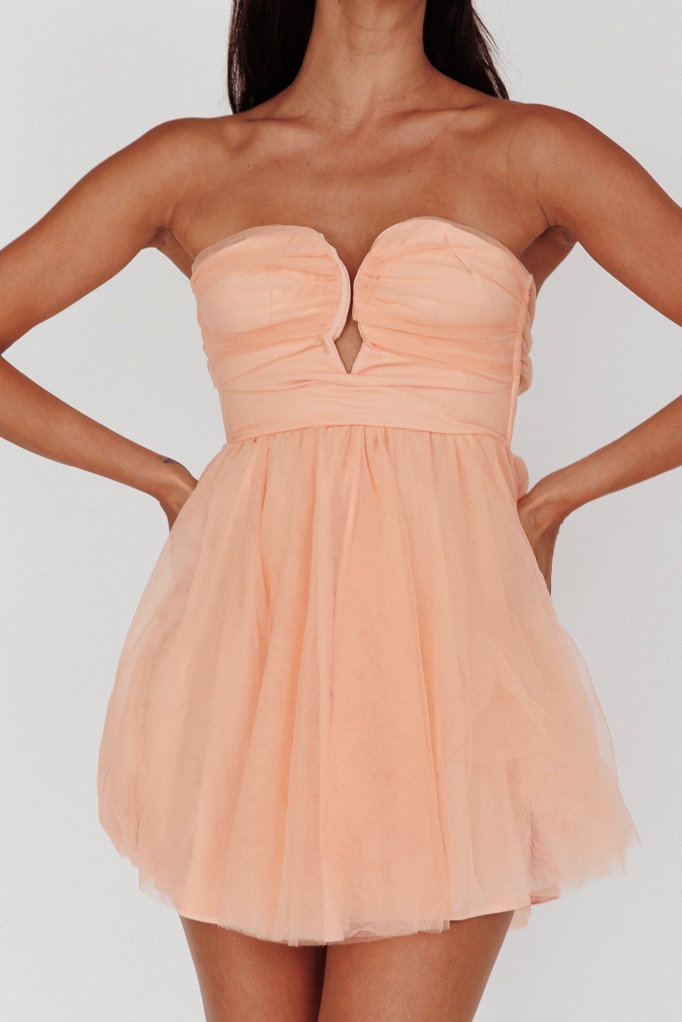 Summer Sweetheart Bow Back Mesh Mini Dress Peach Summer Sweetheart Bow Back Mesh Mini Dress Peach