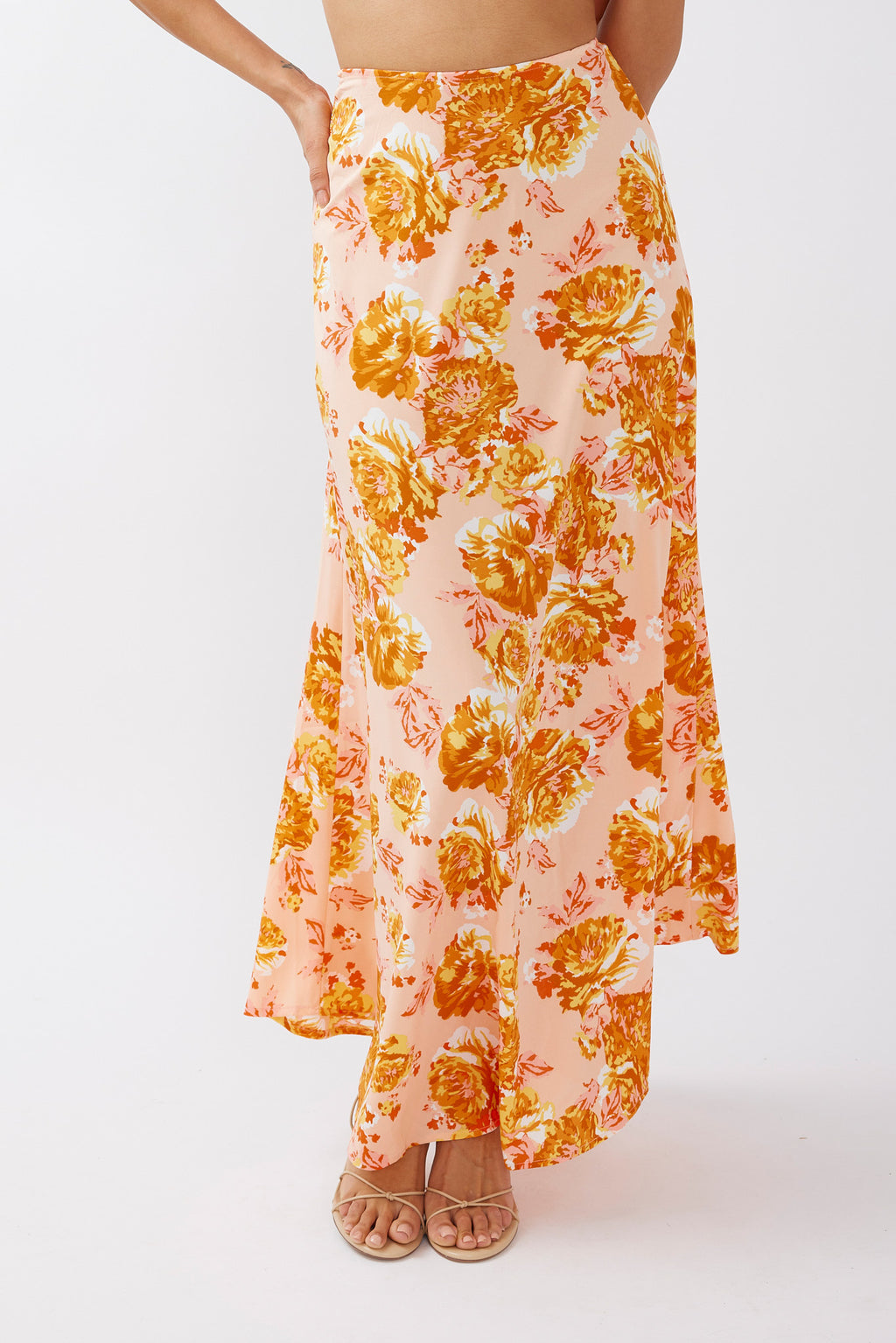Gabbi Maxi Skirt Floral Print Orange by Selfie Leslie