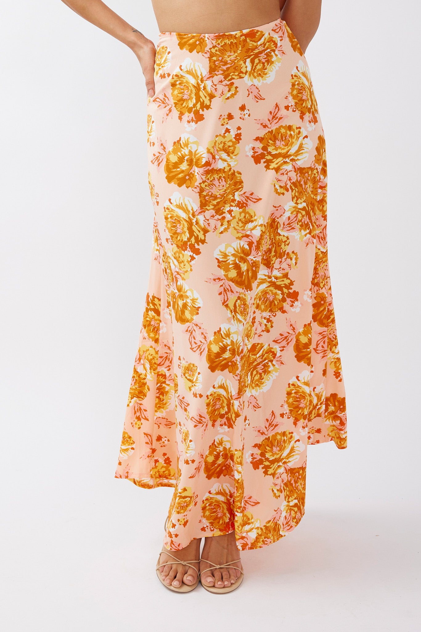 Gabbi Maxi Skirt Floral Print Orange by Selfie Leslie