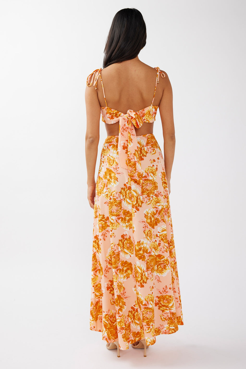 Gabbi Maxi Skirt Floral Print Orange by Selfie Leslie