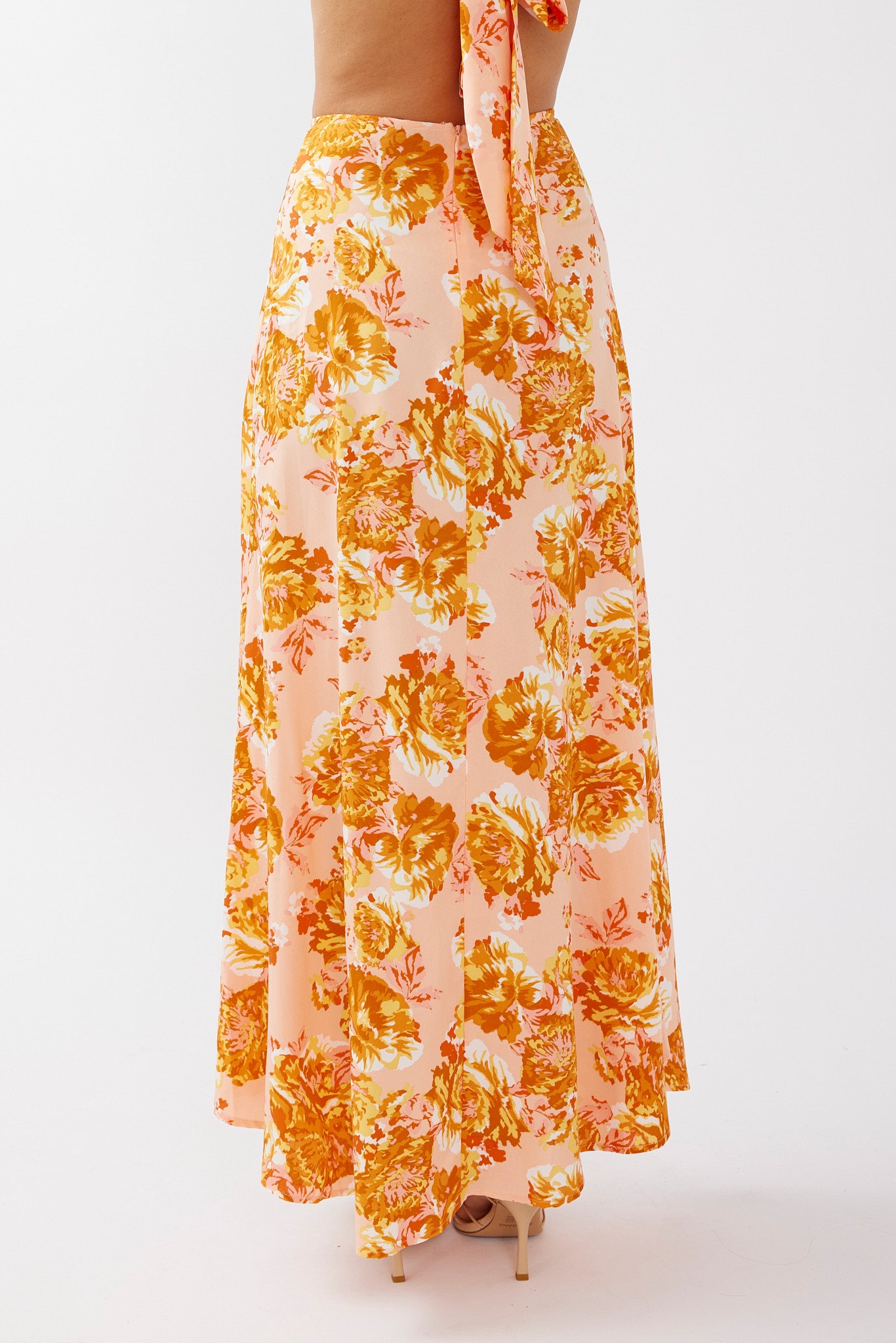 Gabbi Maxi Skirt Floral Print Orange by Selfie Leslie