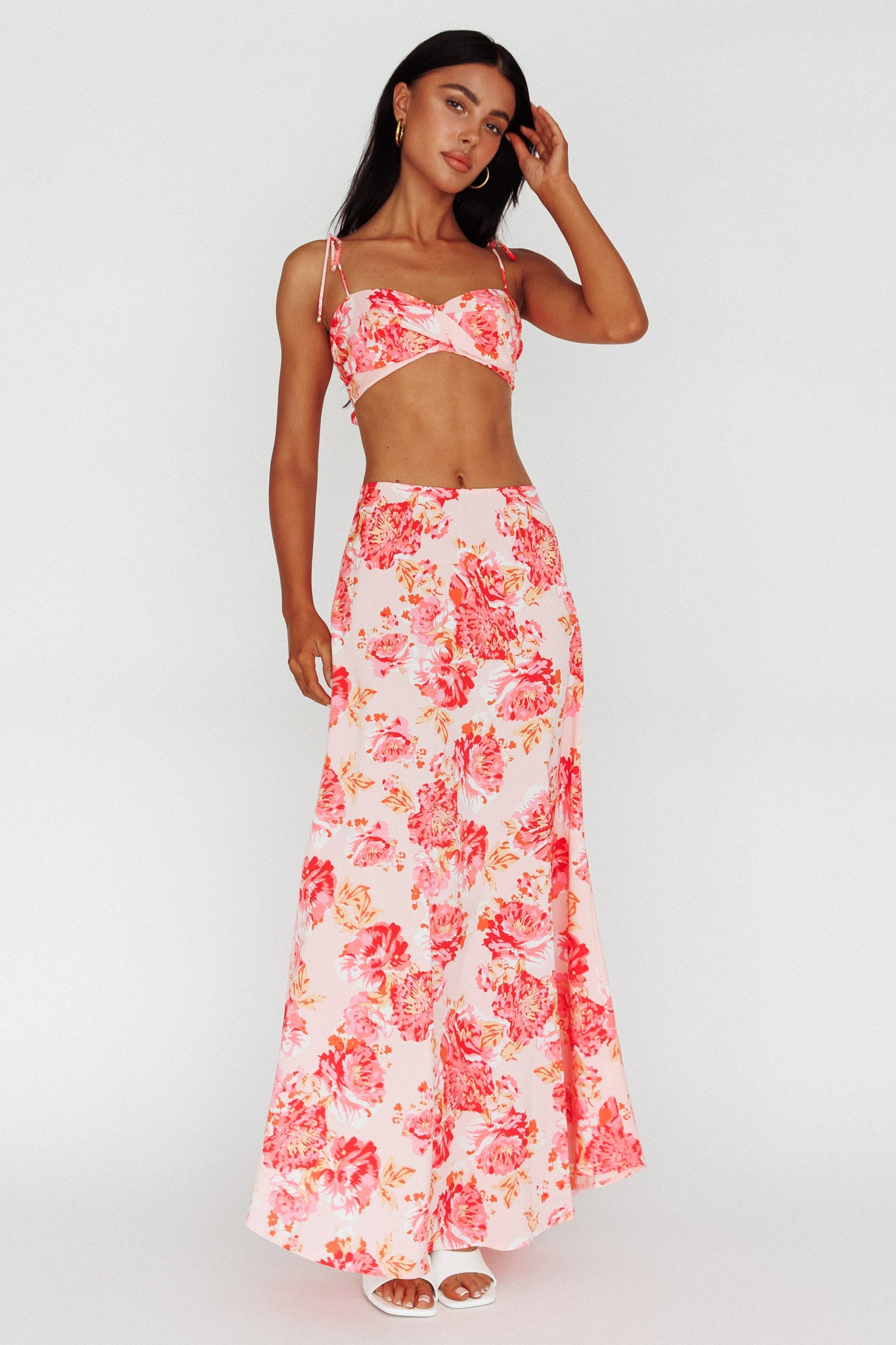 Gabbi Maxi Skirt Floral Print Pink by Selfie Leslie