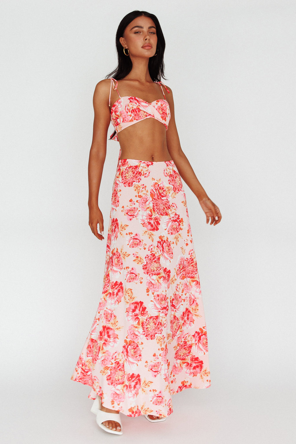 Gabbi Maxi Skirt Floral Print Pink by Selfie Leslie