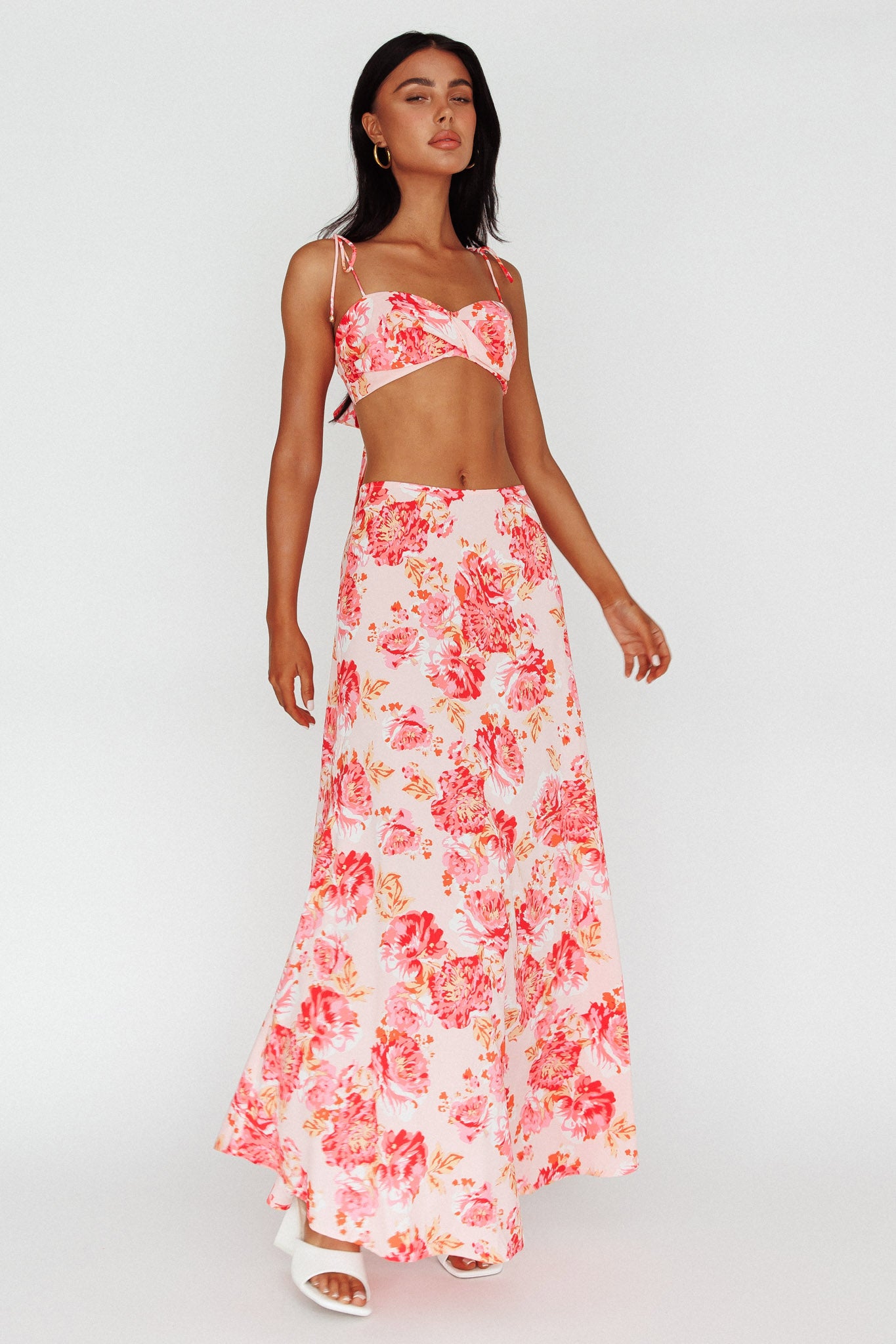 Gabbi Maxi Skirt Floral Print Pink by Selfie Leslie