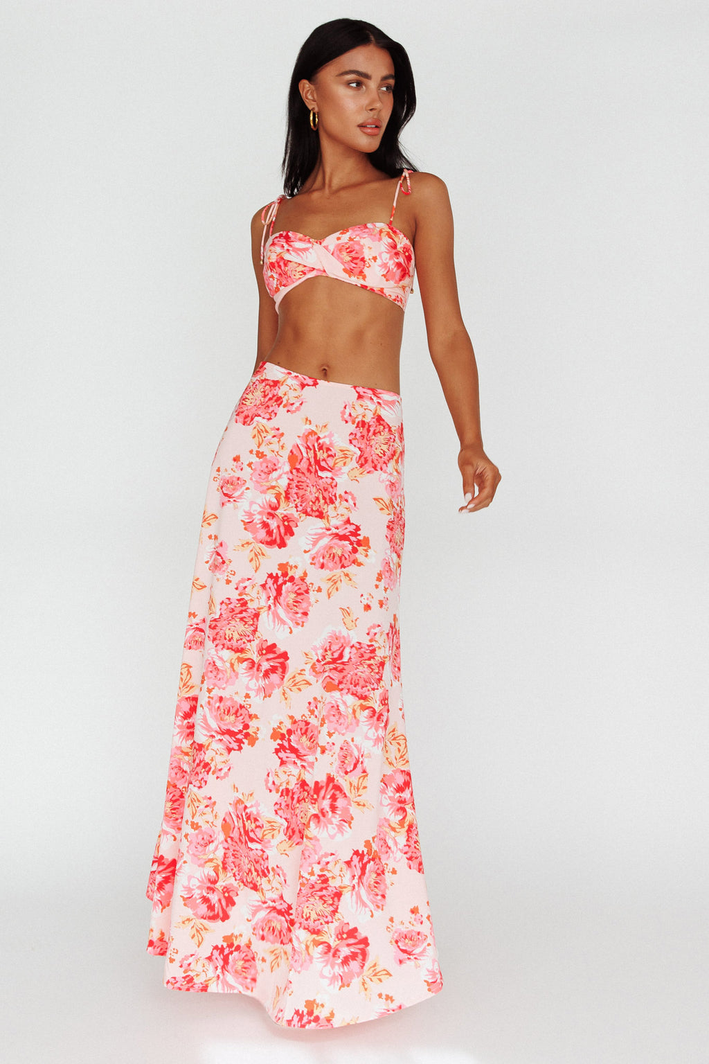 Gabbi Tied Shoulder Crop Top Floral Pink by Selfie Leslie
