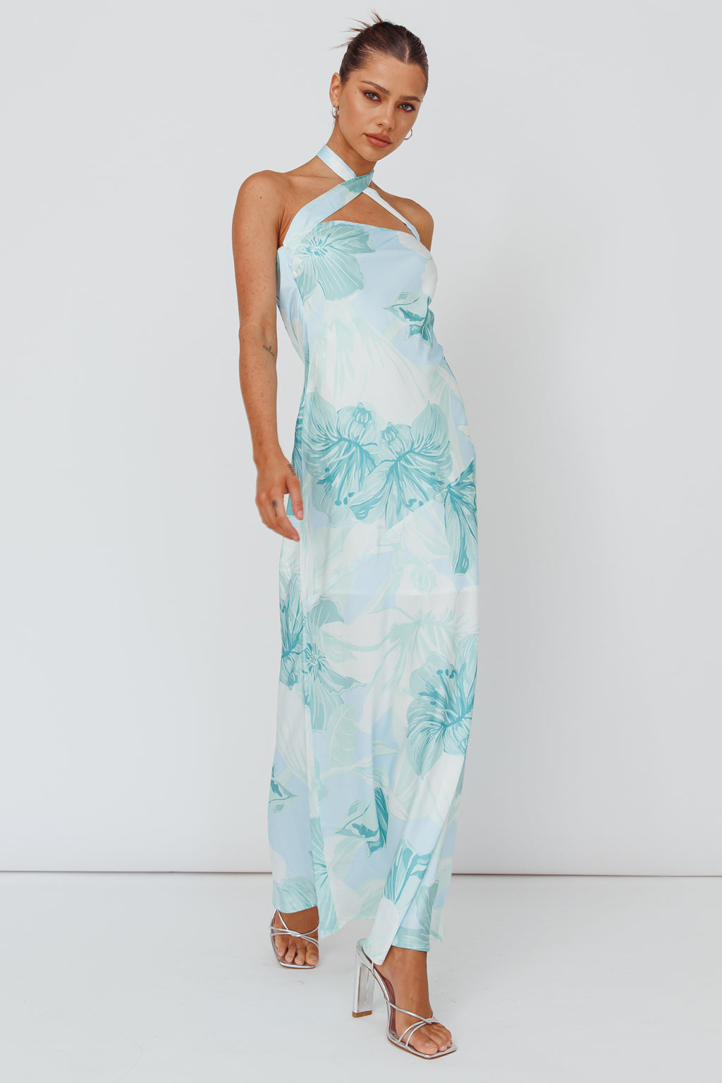 Jacquelynne Halter Cowl Back Maxi Dress Mint by Selfie Leslie