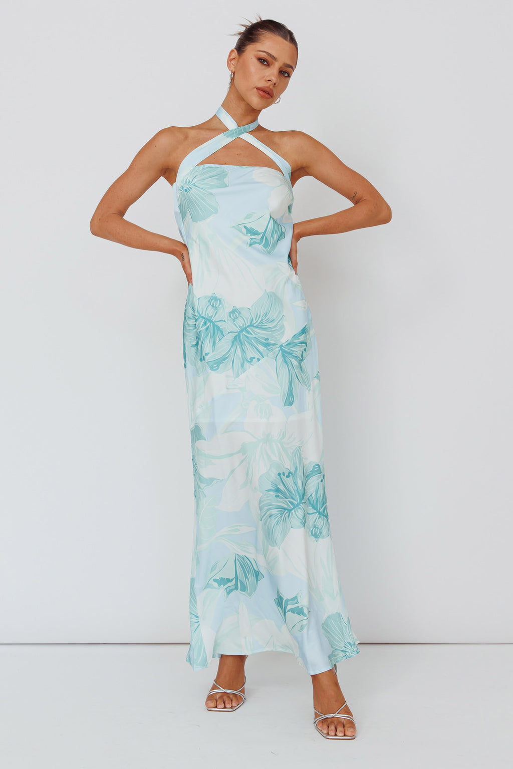 Jacquelynne Halter Cowl Back Maxi Dress Mint by Selfie Leslie