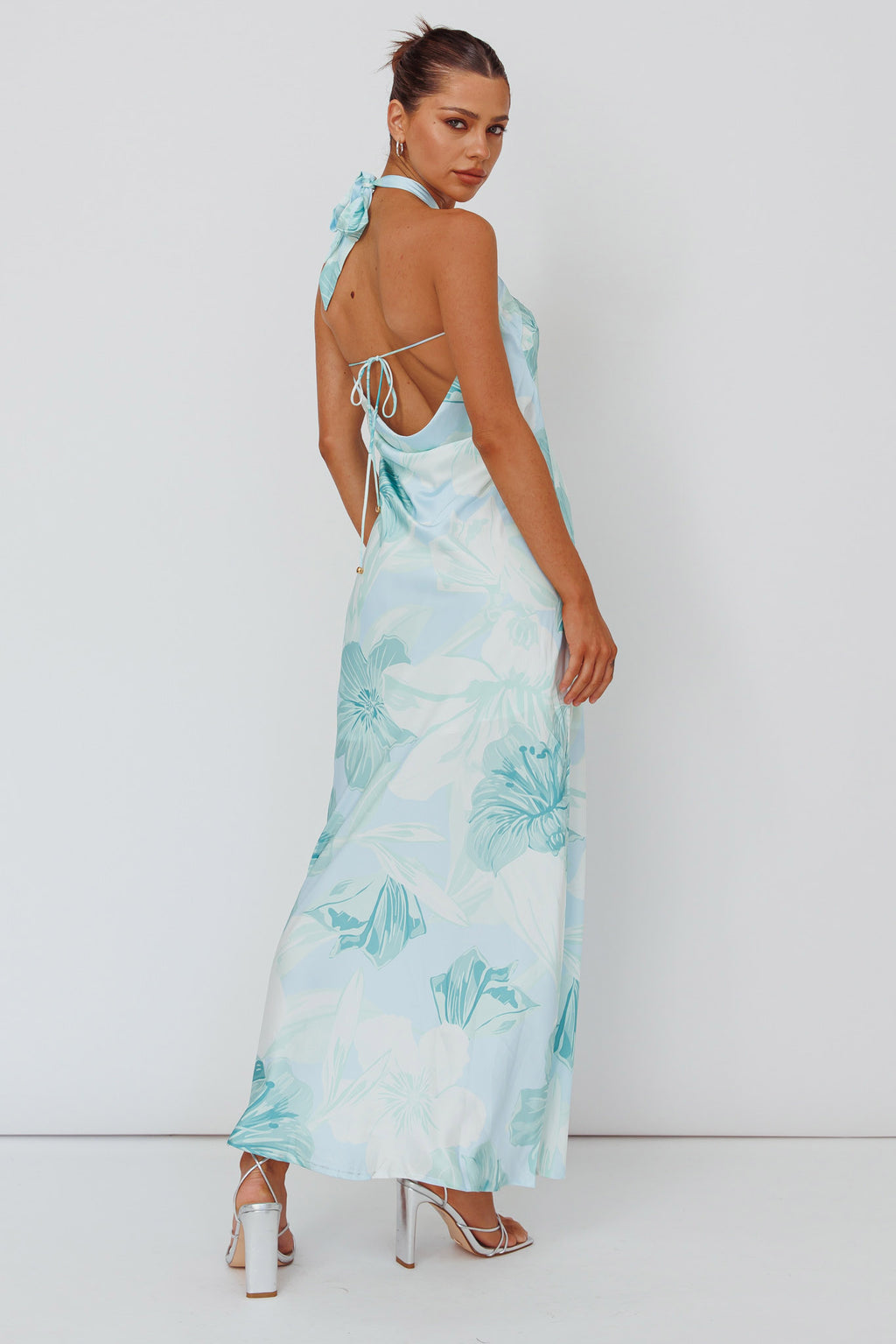 Jacquelynne Halter Cowl Back Maxi Dress Mint by Selfie Leslie