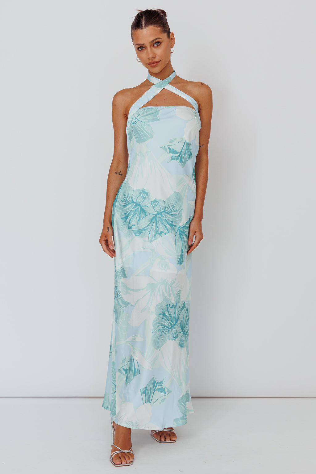 Jacquelynne Halter Cowl Back Maxi Dress Mint by Selfie Leslie