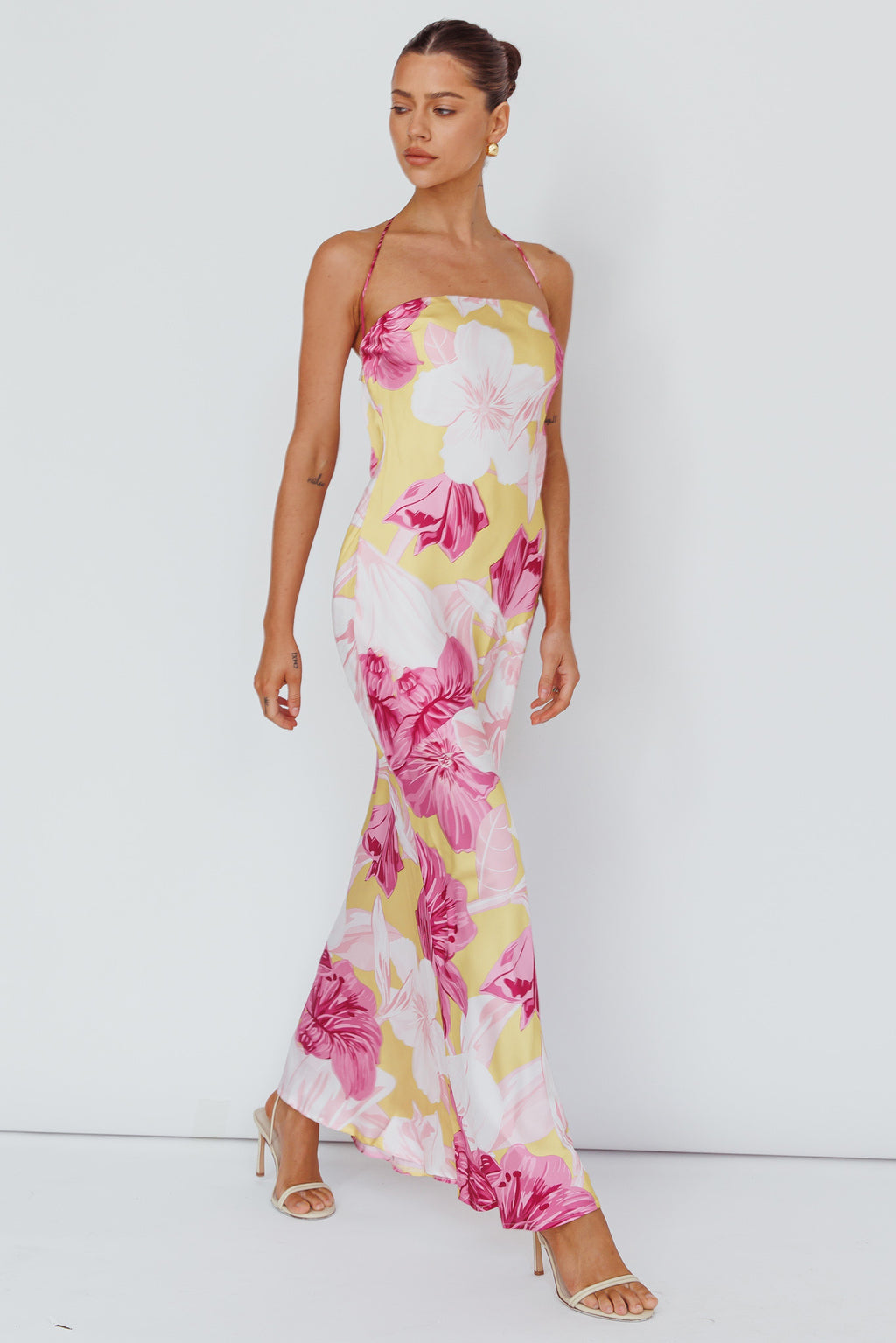 Jacquelynne Halter Cowl Back Maxi Dress Pink by Selfie Leslie