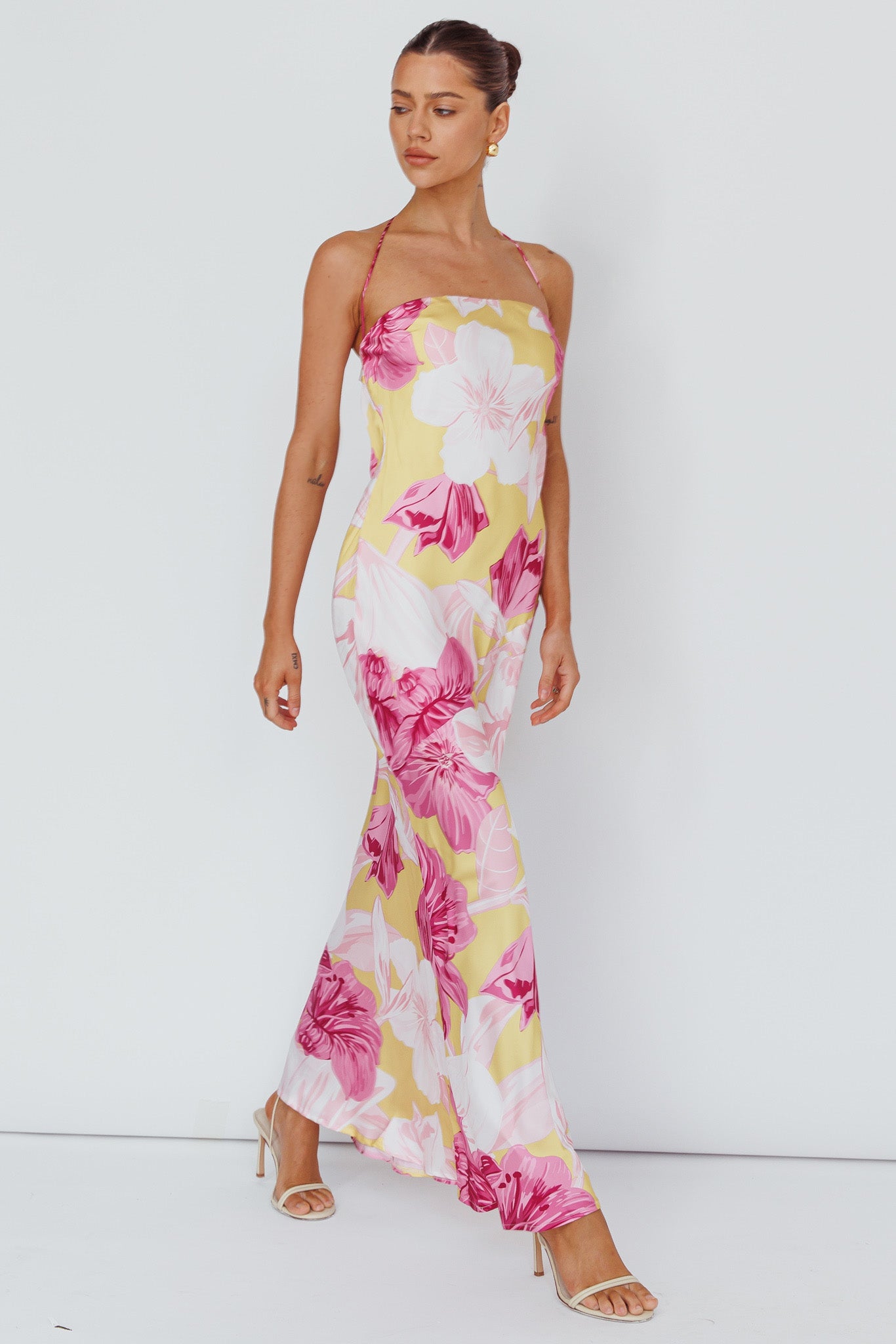 Jacquelynne Halter Cowl Back Maxi Dress Pink by Selfie Leslie