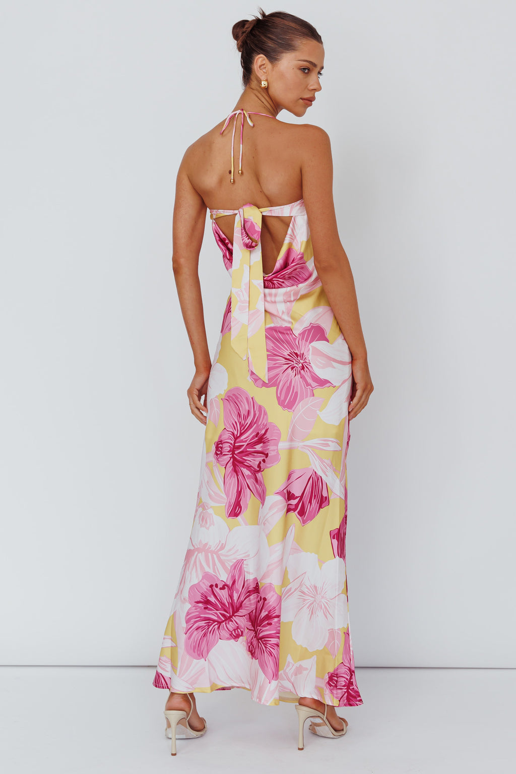 Jacquelynne Halter Cowl Back Maxi Dress Pink by Selfie Leslie