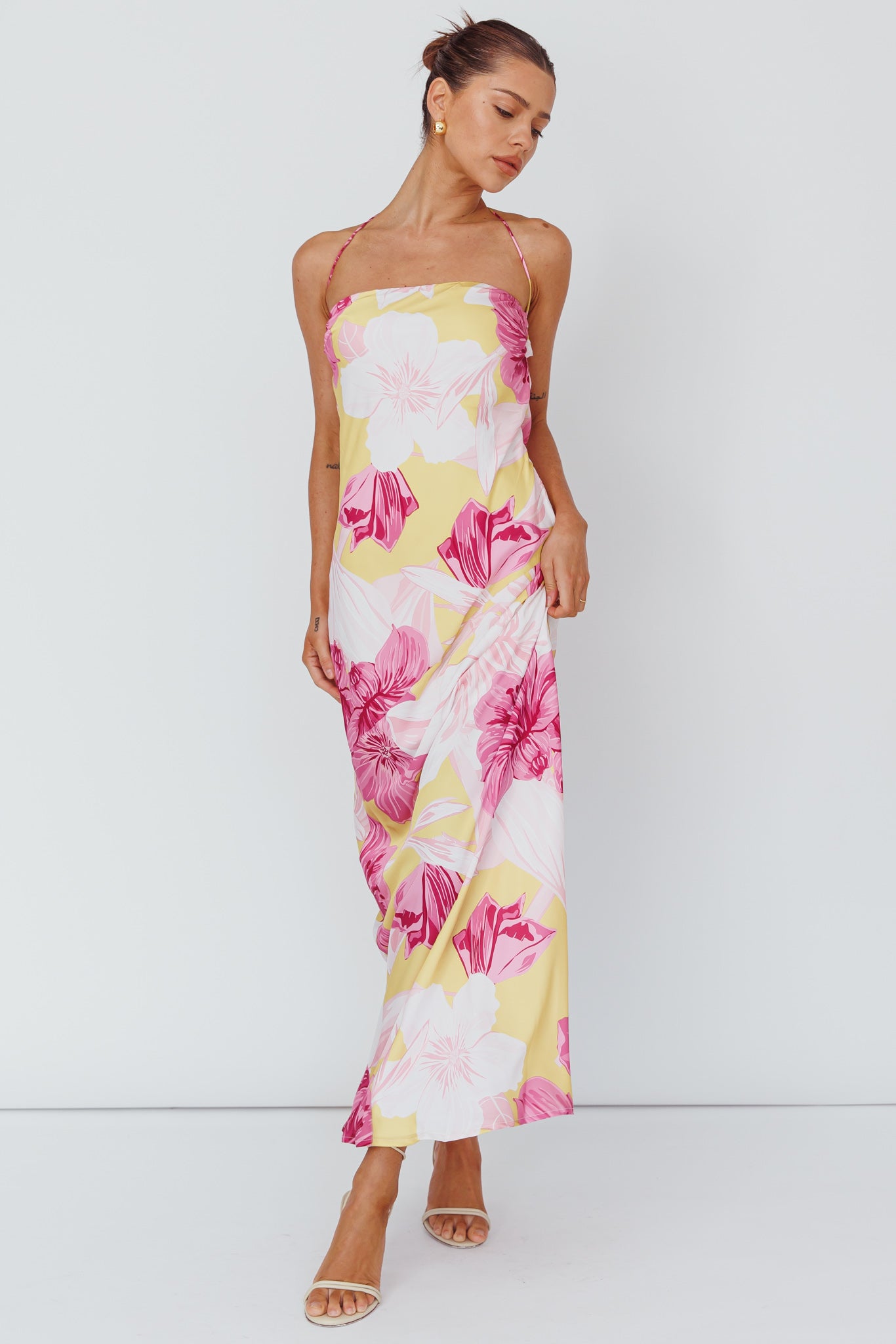 Jacquelynne Halter Cowl Back Maxi Dress Pink by Selfie Leslie