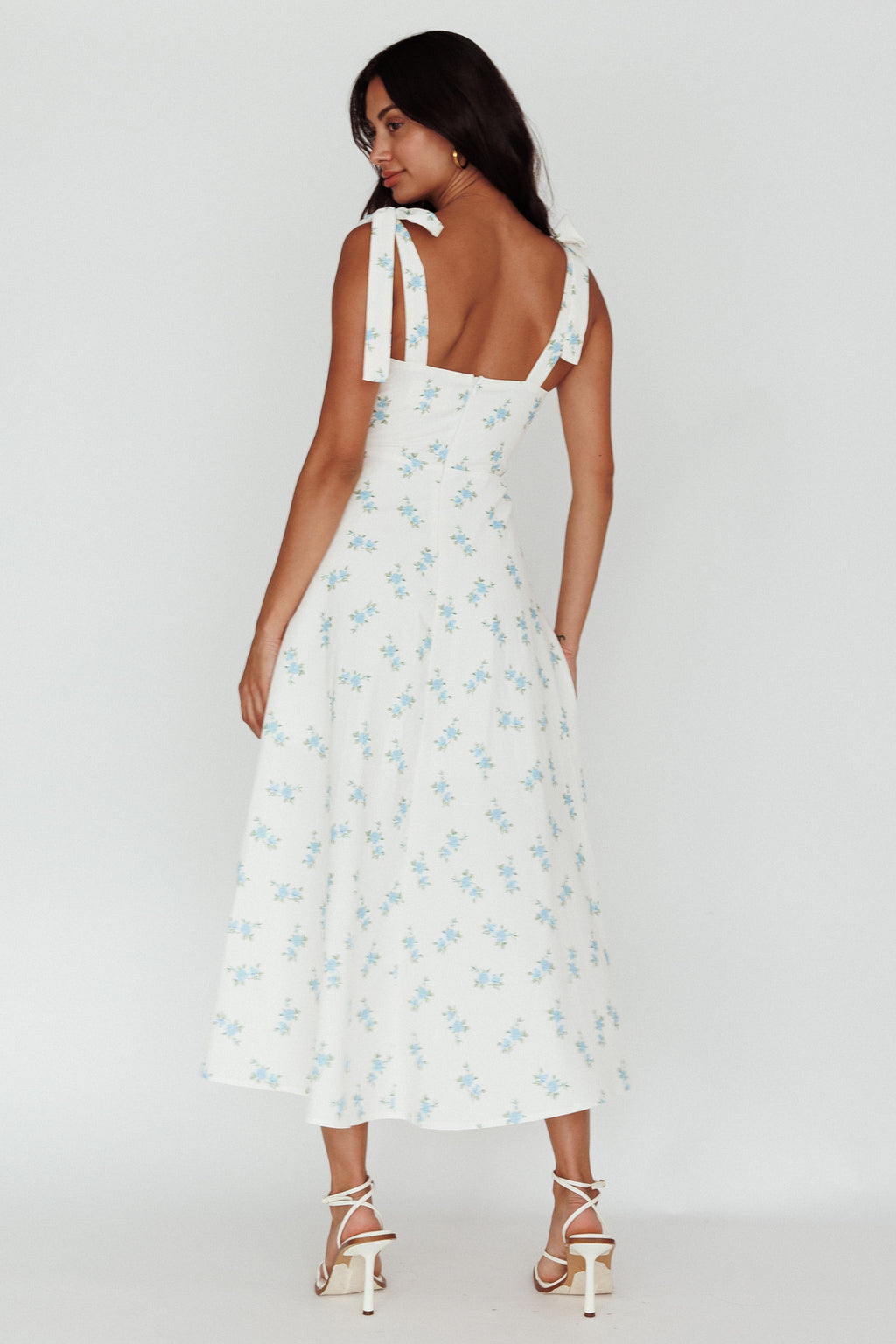 Mathilda Tied Shoulder Midi Dress Blue Floral by Selfie Leslie