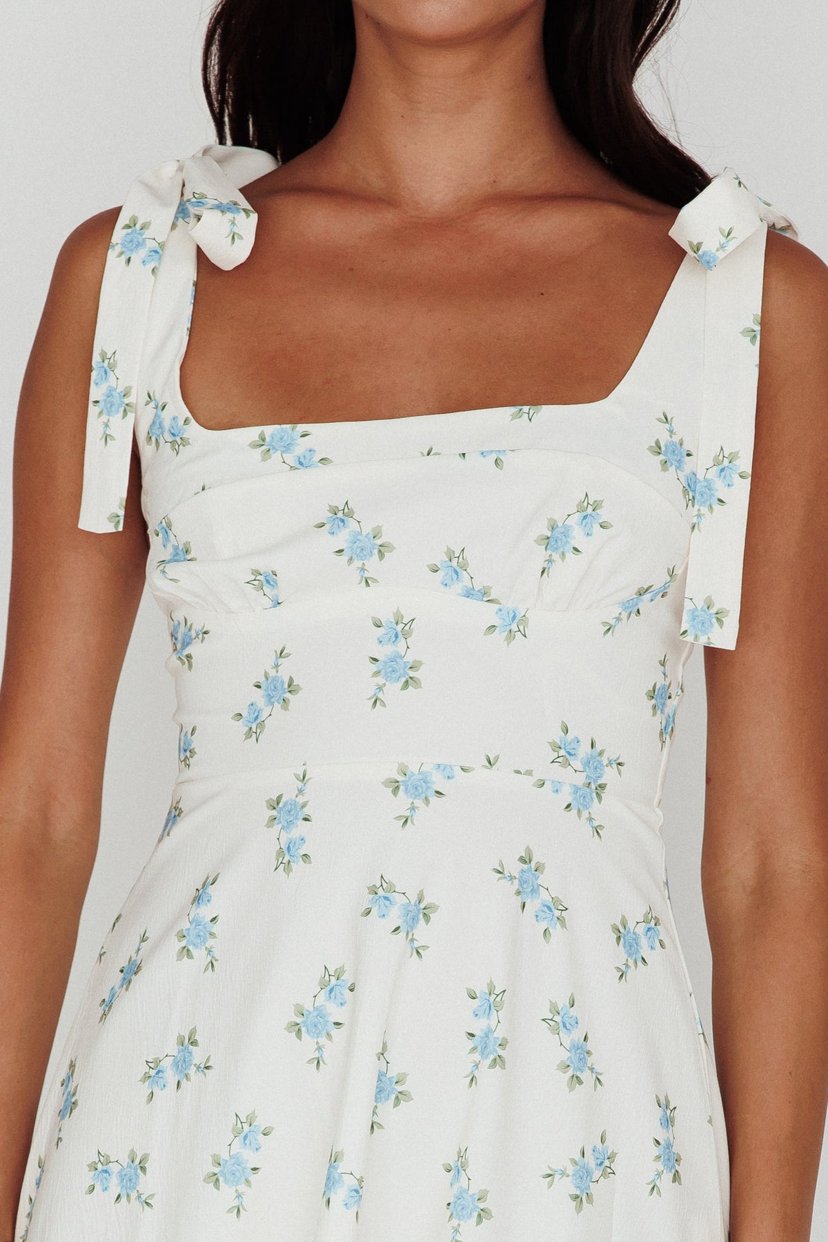 Apple Mathilda View Mathilda Tied Shoulder Midi Dress Blue Floral | Selfie Leslie