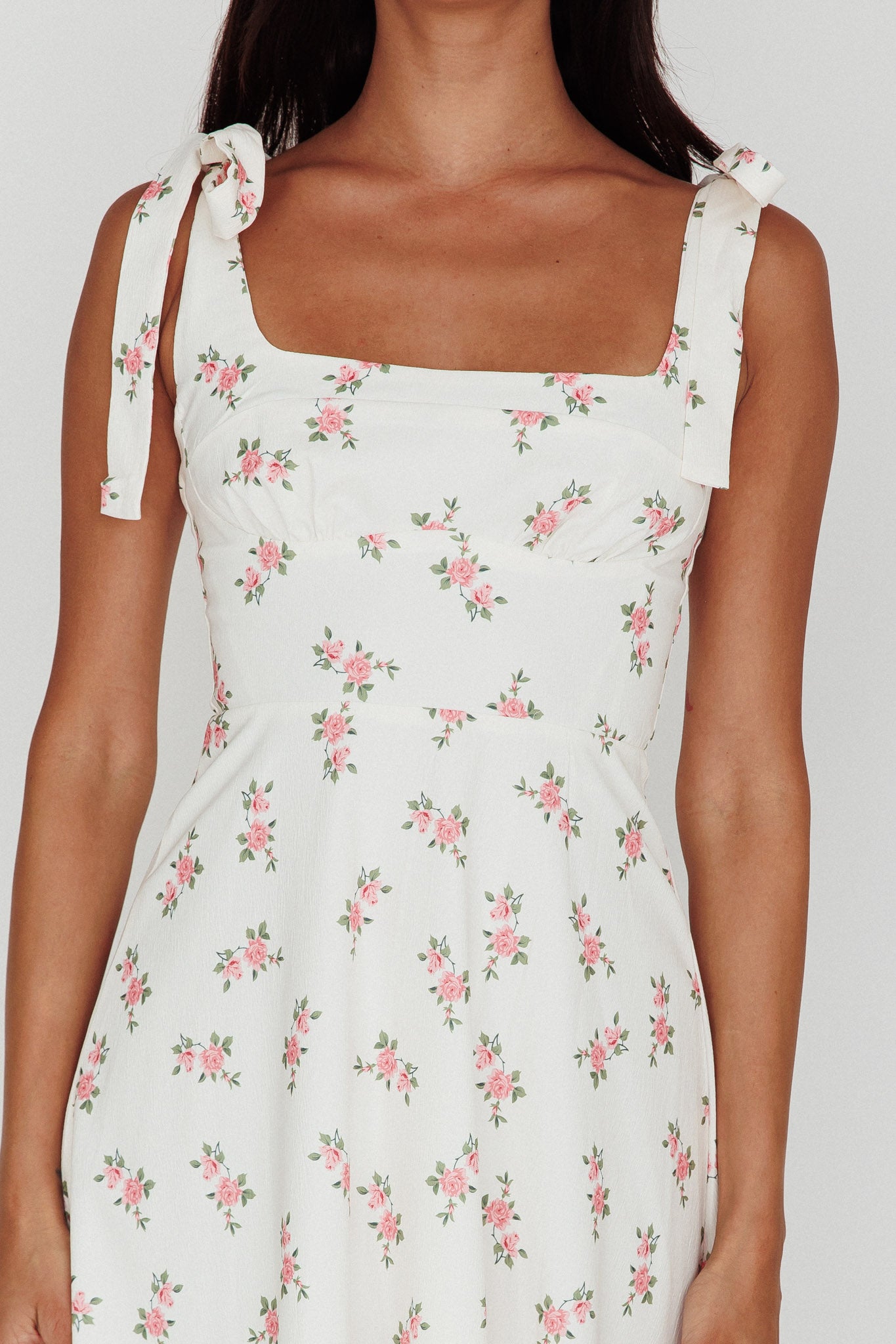 Mathilda Tied Shoulder Midi Dress Pink Floral by Selfie Leslie