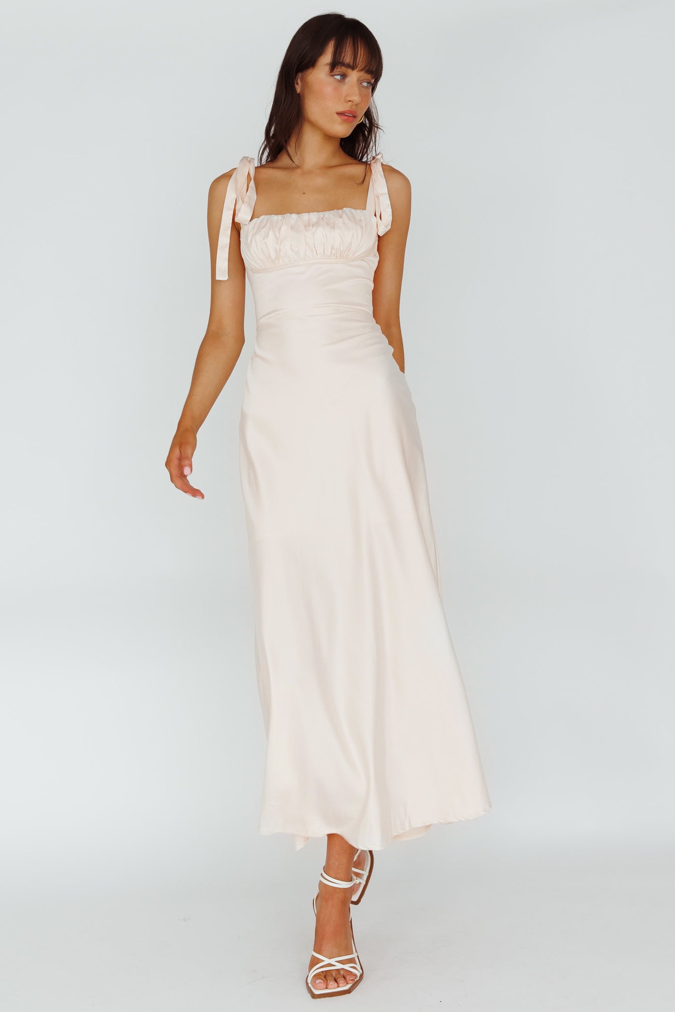 Pennelope Tied Shoulder Maxi Dress Ivory - L Pennelope Tied Shoulder Maxi Dress Ivory - L