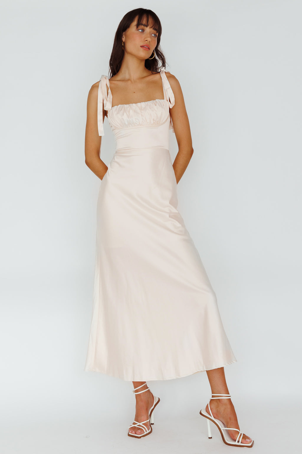 Pennelope Tied Shoulder Maxi Dress Ivory by Selfie Leslie