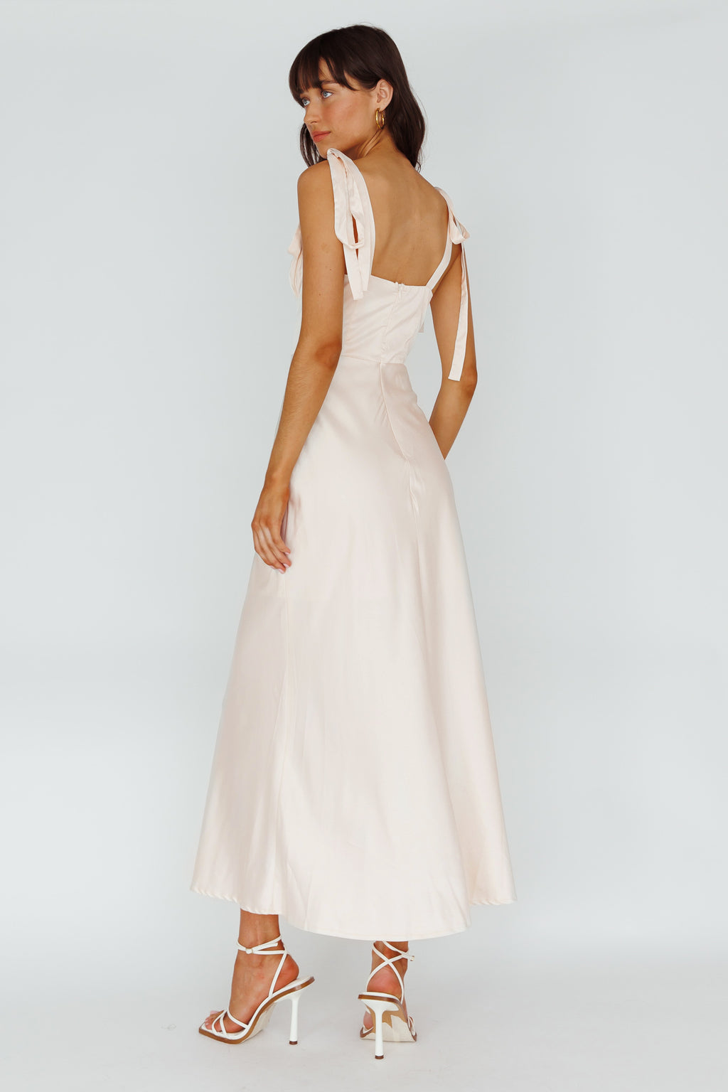 Pennelope Tied Shoulder Maxi Dress Ivory by Selfie Leslie