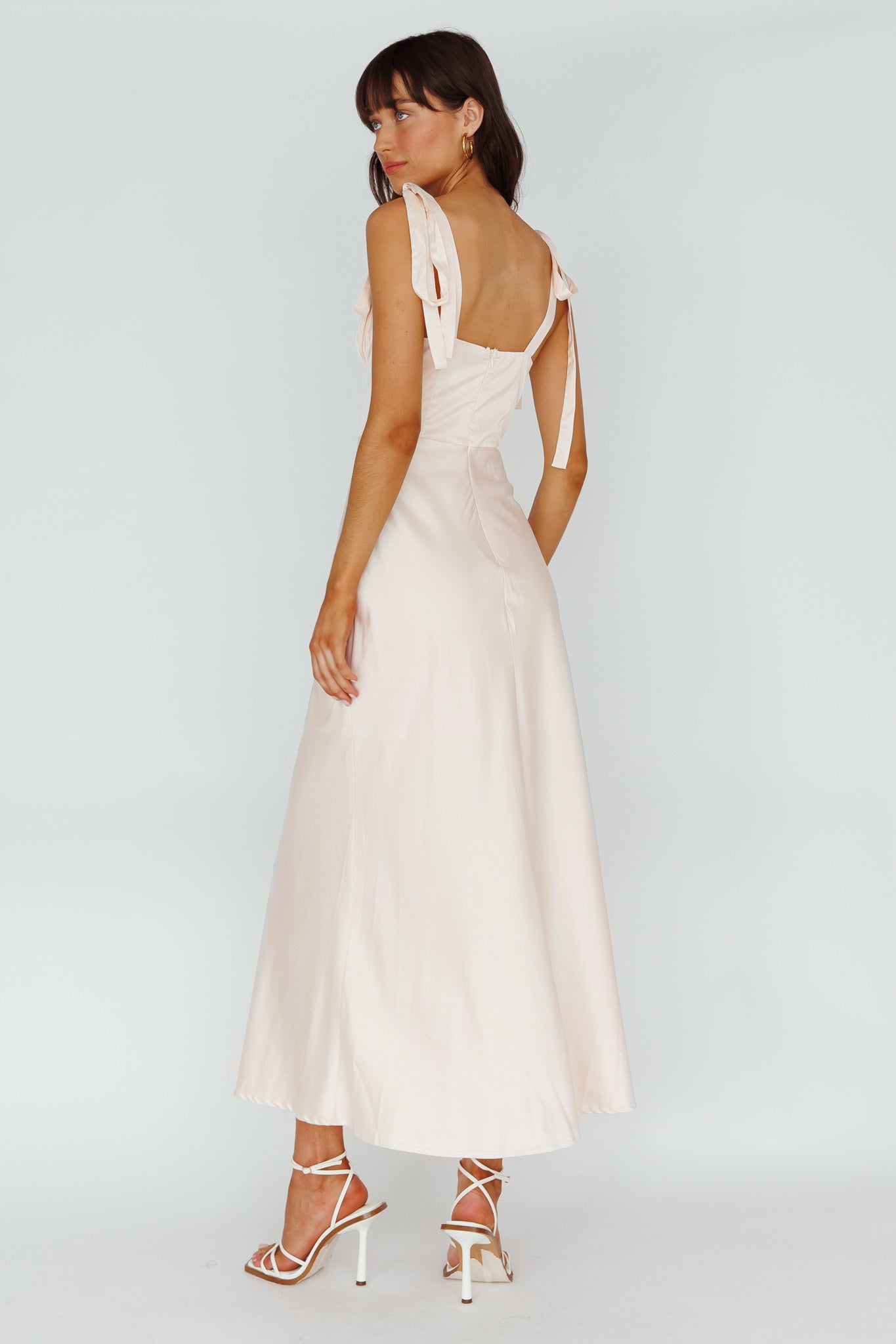 Pennelope Tied Shoulder Maxi Dress Ivory by Selfie Leslie
