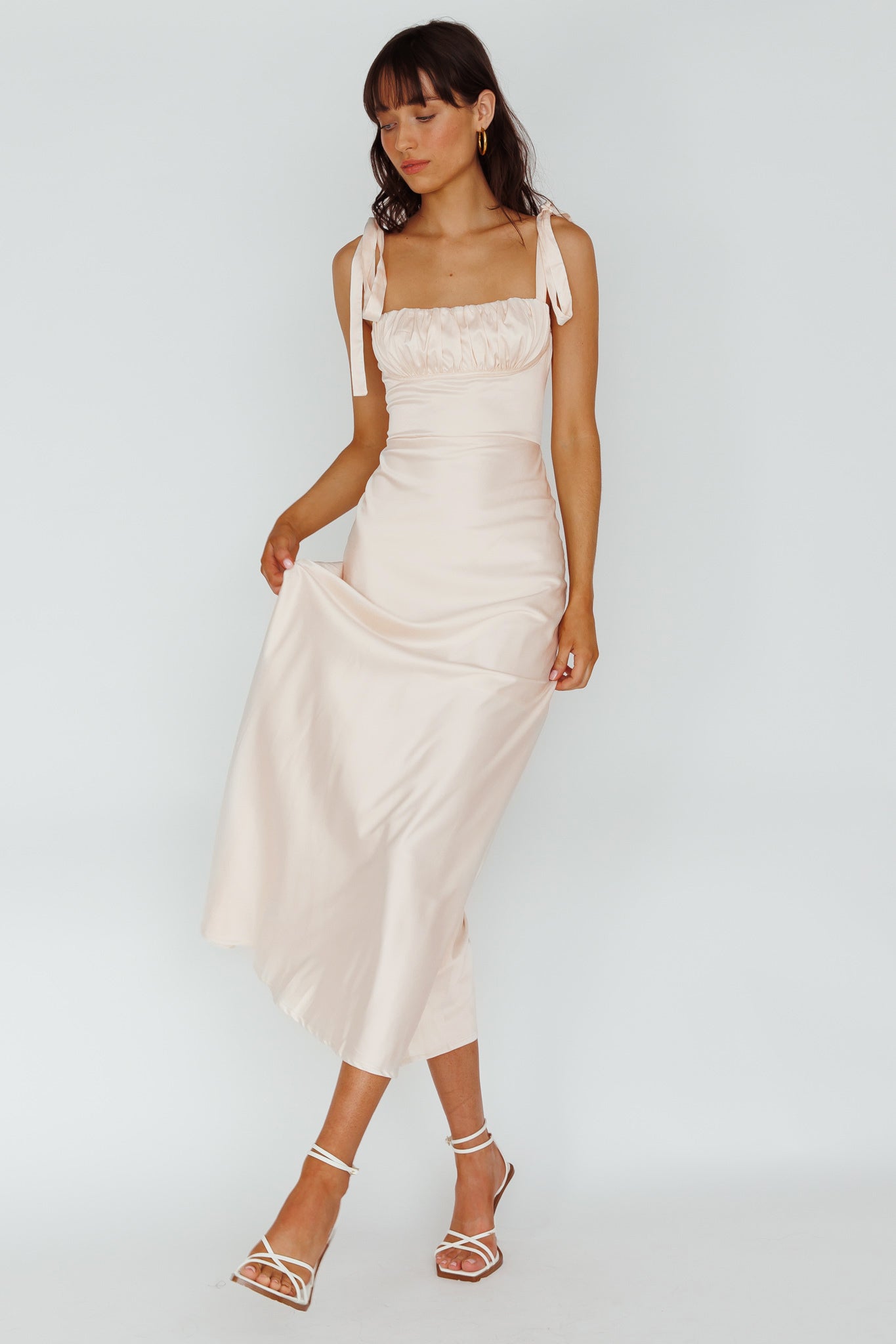 Pennelope Tied Shoulder Maxi Dress Ivory by Selfie Leslie