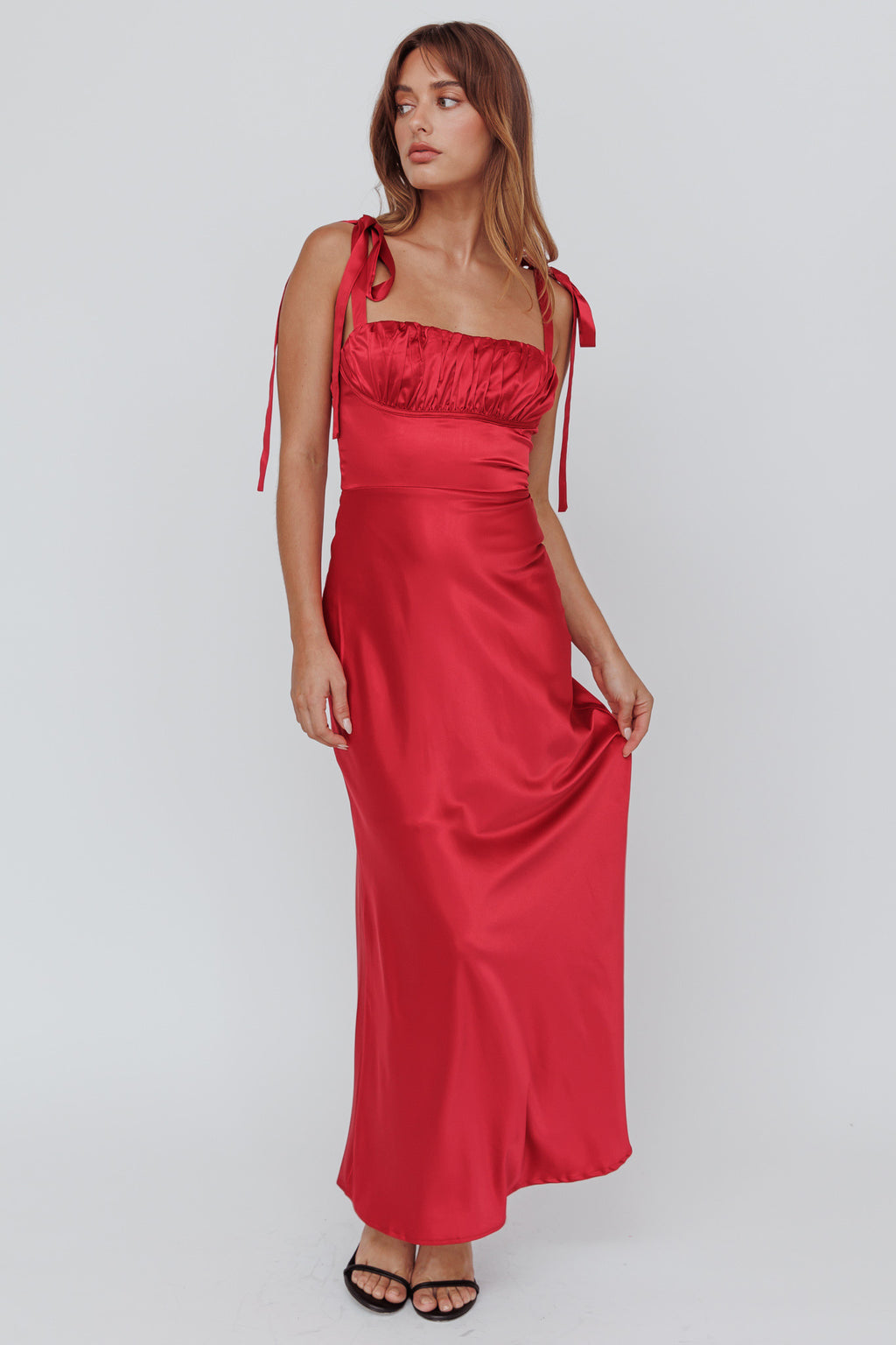 Pennelope Tied Shoulder Maxi Dress Wine by Selfie Leslie