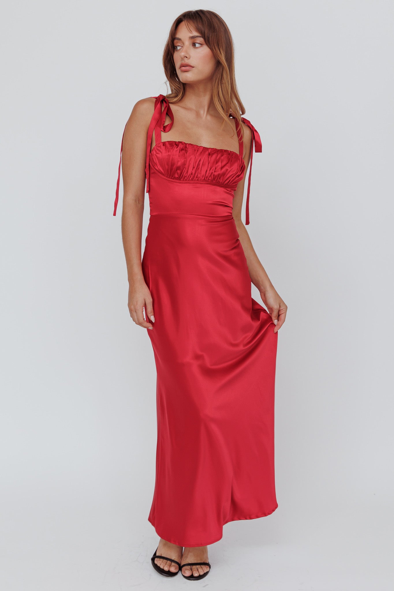 Pennelope Tied Shoulder Maxi Dress Wine by Selfie Leslie