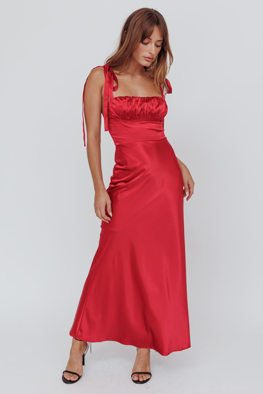 Pennelope Tied Shoulder Maxi Dress Wine by Selfie Leslie