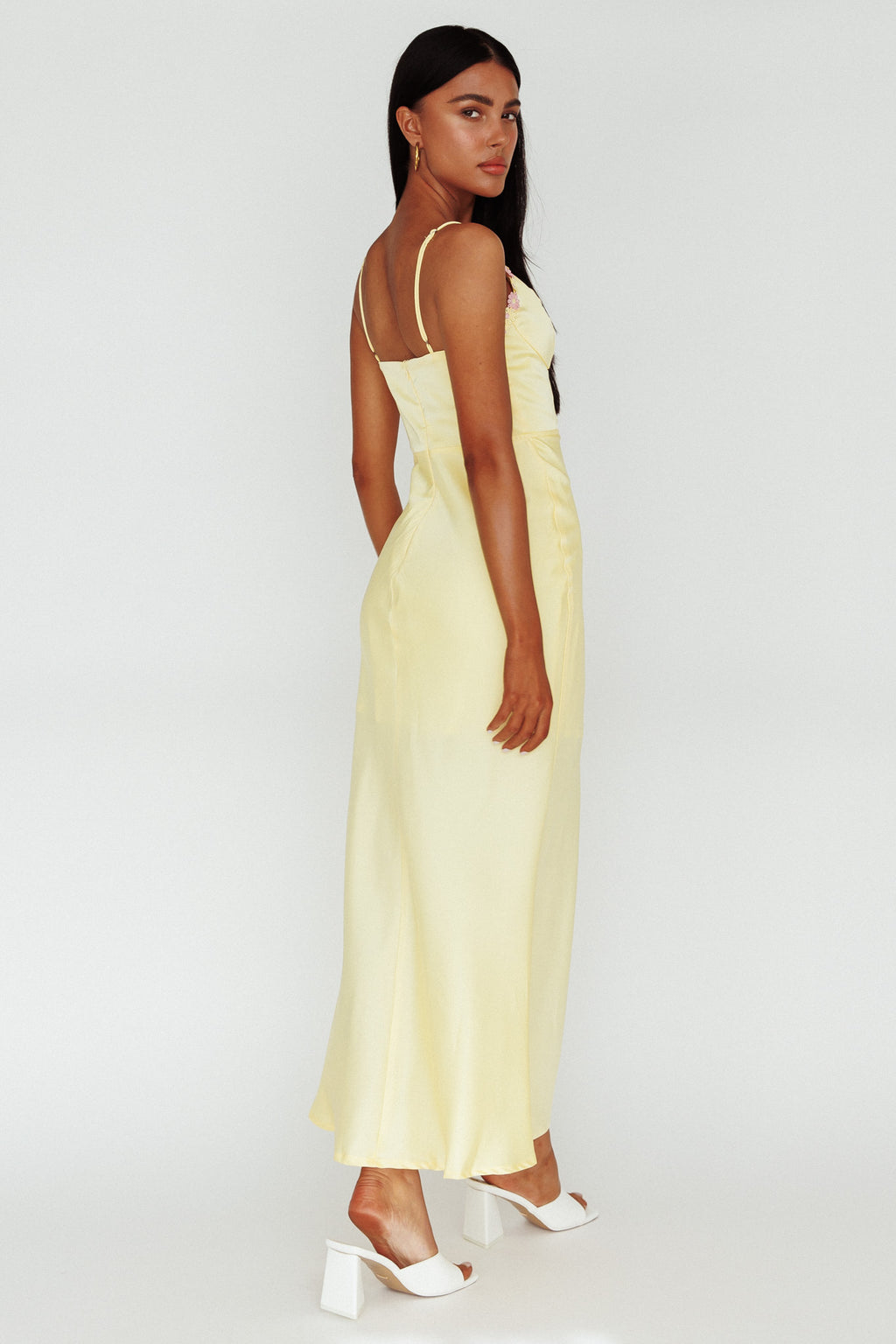 Honeysuckle Floral Neckline Midi Dress Lemon by Selfie Leslie