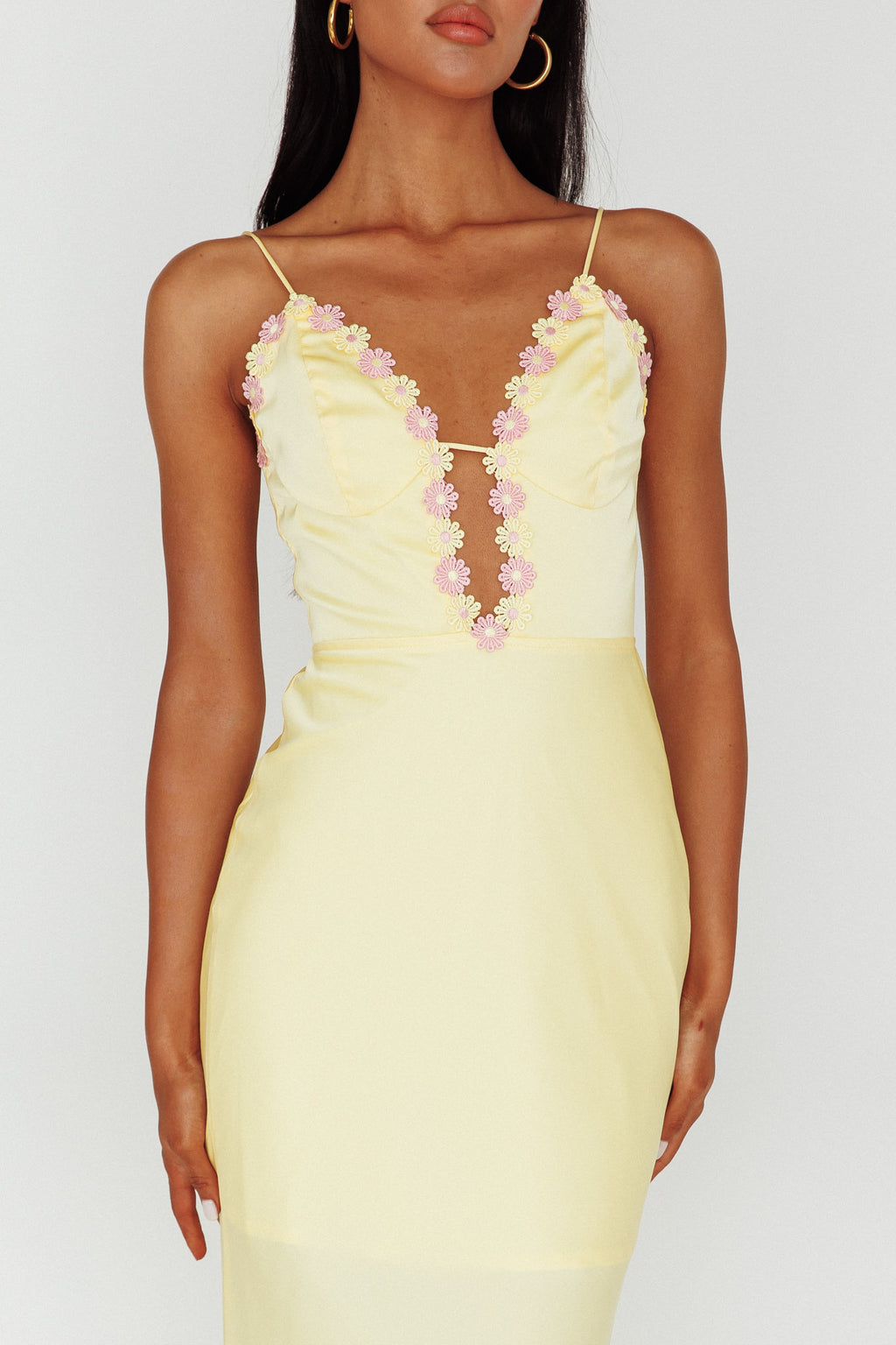 Honeysuckle Floral Neckline Midi Dress Lemon by Selfie Leslie
