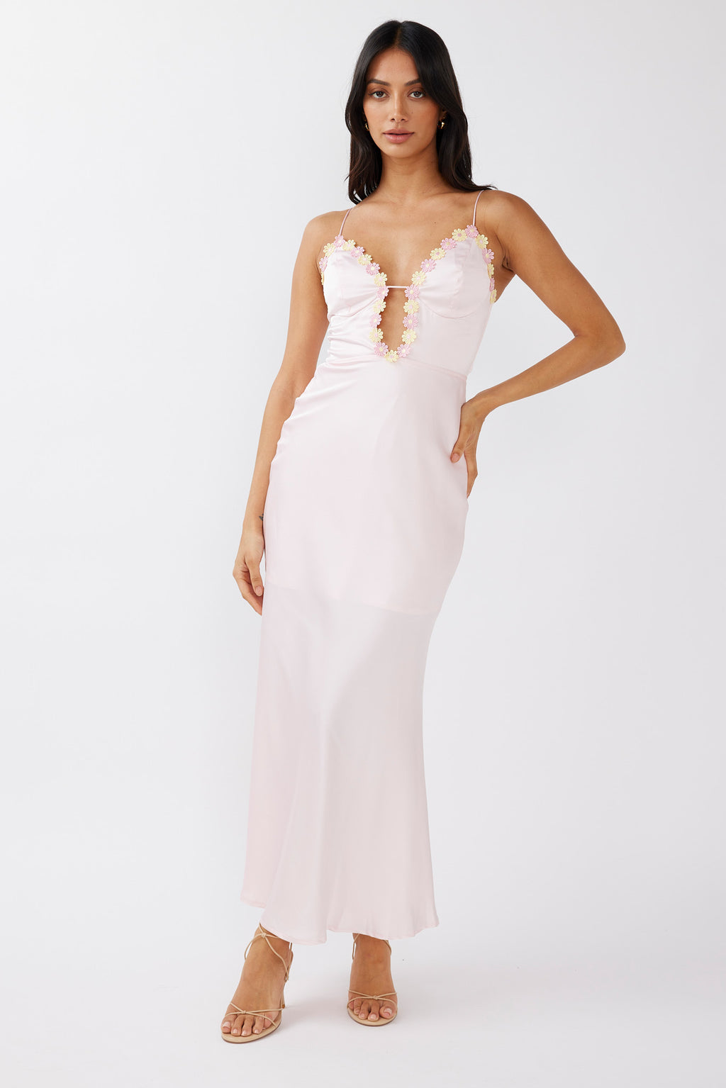 Honeysuckle Floral Neckline Midi Dress Pink by Selfie Leslie