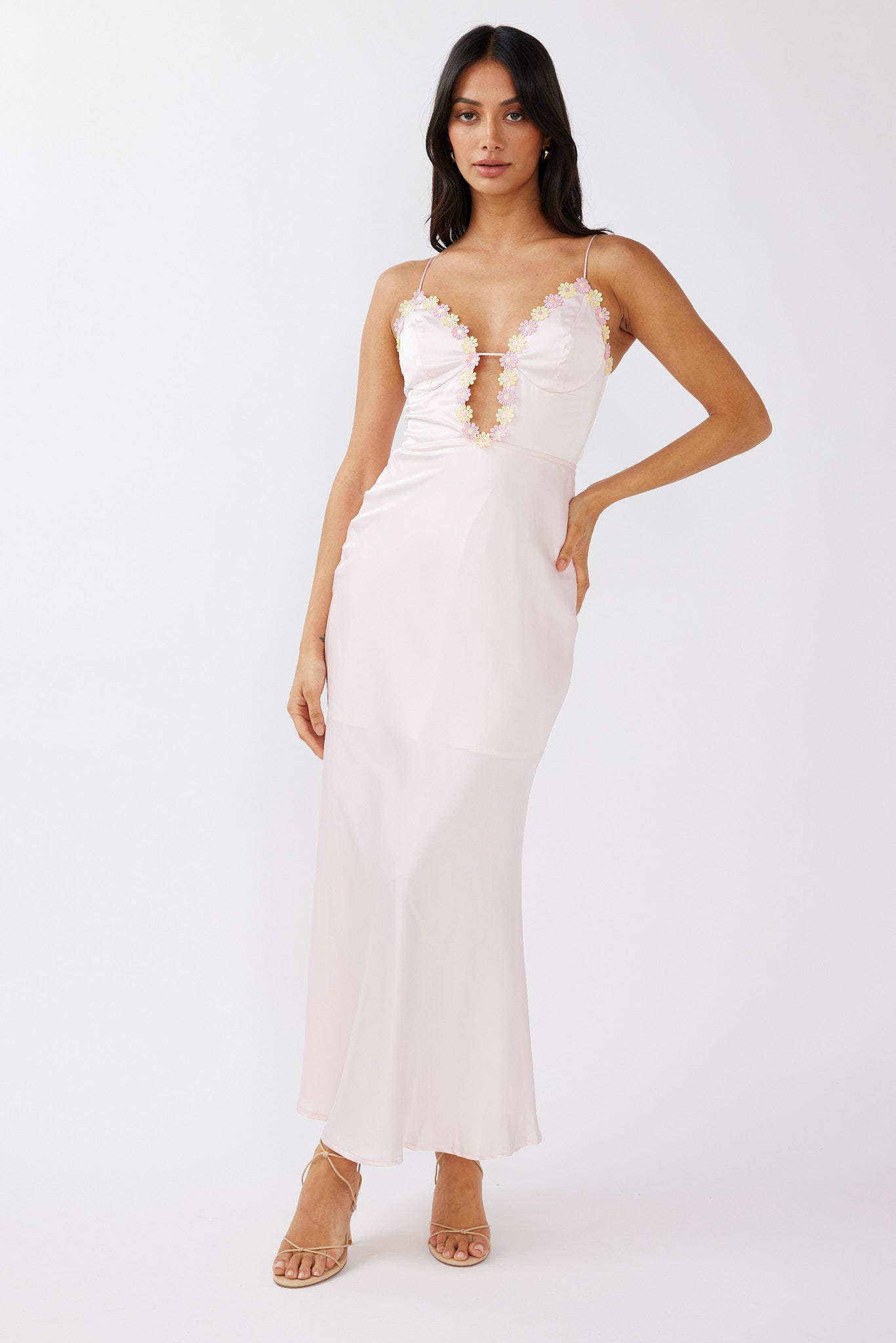 Honeysuckle Floral Neckline Midi Dress Pink by Selfie Leslie