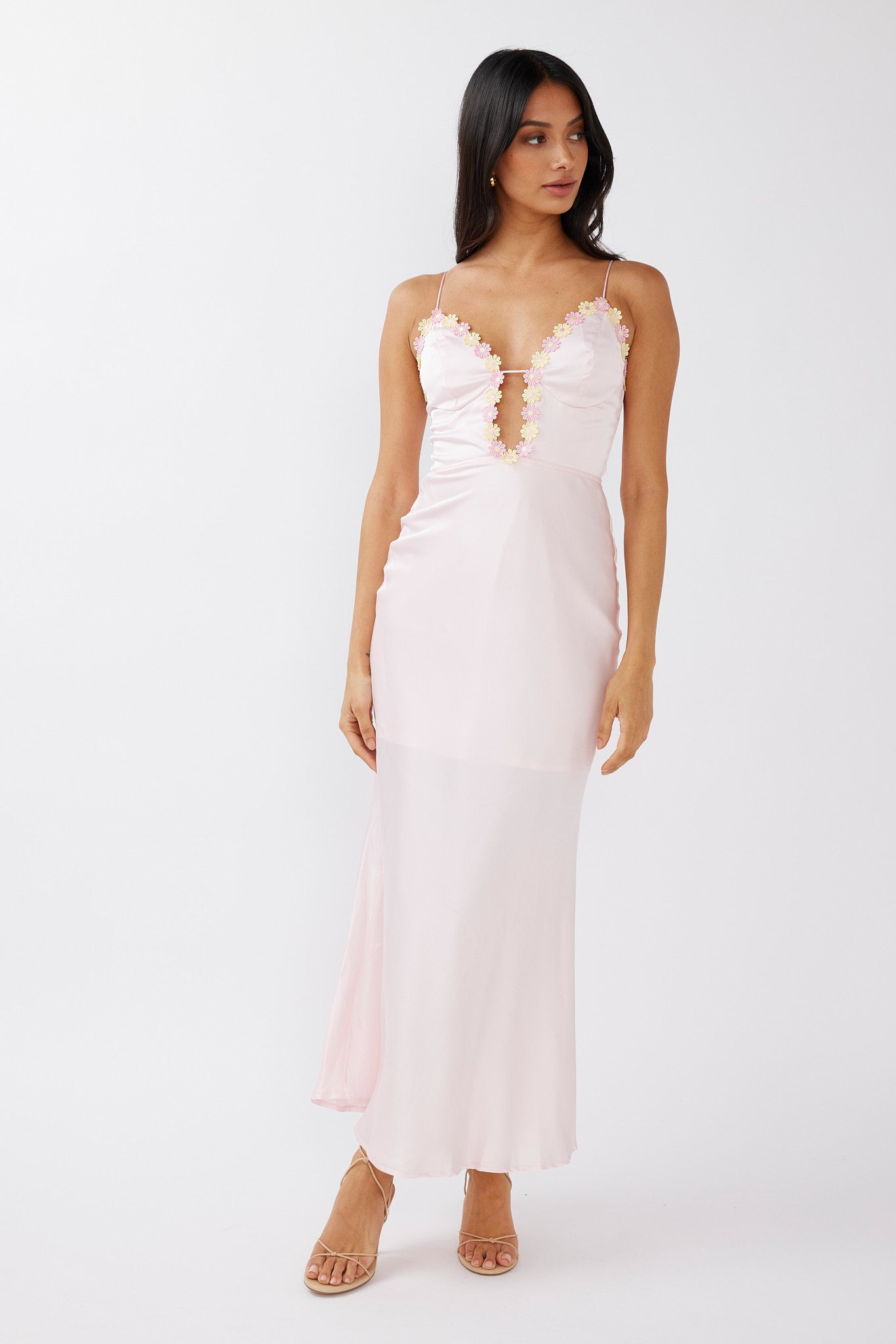 Honeysuckle Floral Neckline Midi Dress Pink by Selfie Leslie