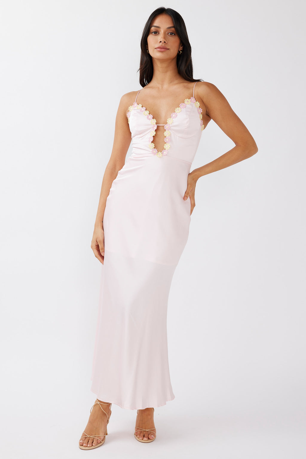 Honeysuckle Floral Neckline Midi Dress Pink by Selfie Leslie