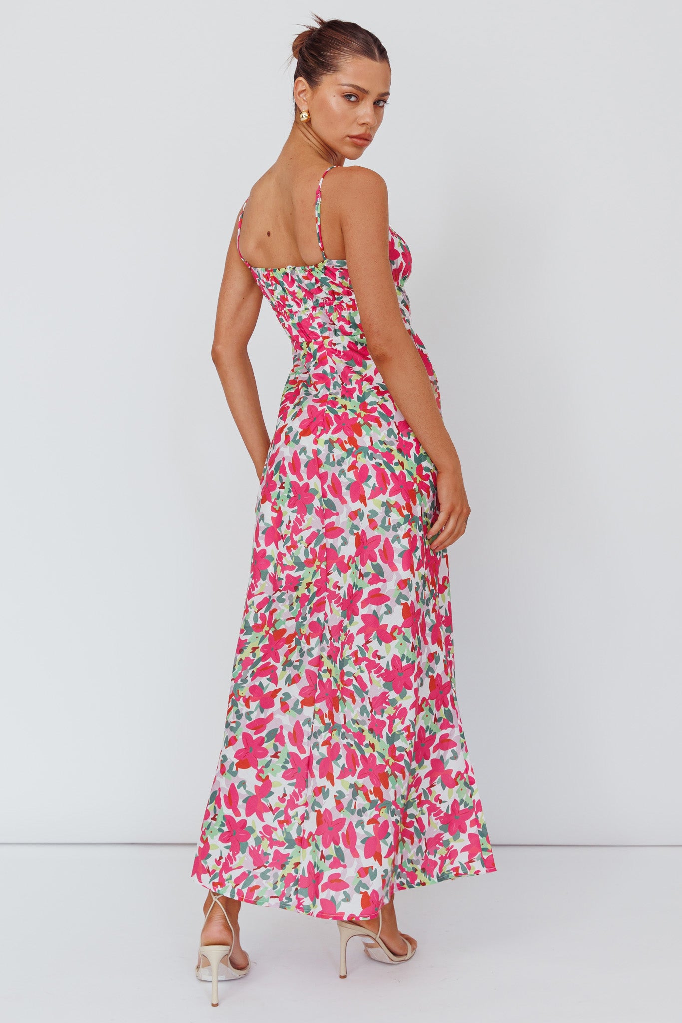 Shop the Solstice Noon Tied Bust Midi Dress Print Pink