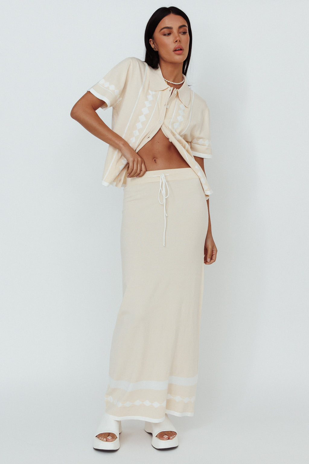Amalfi Sun Knit Maxi Skirt Sand by Selfie Leslie