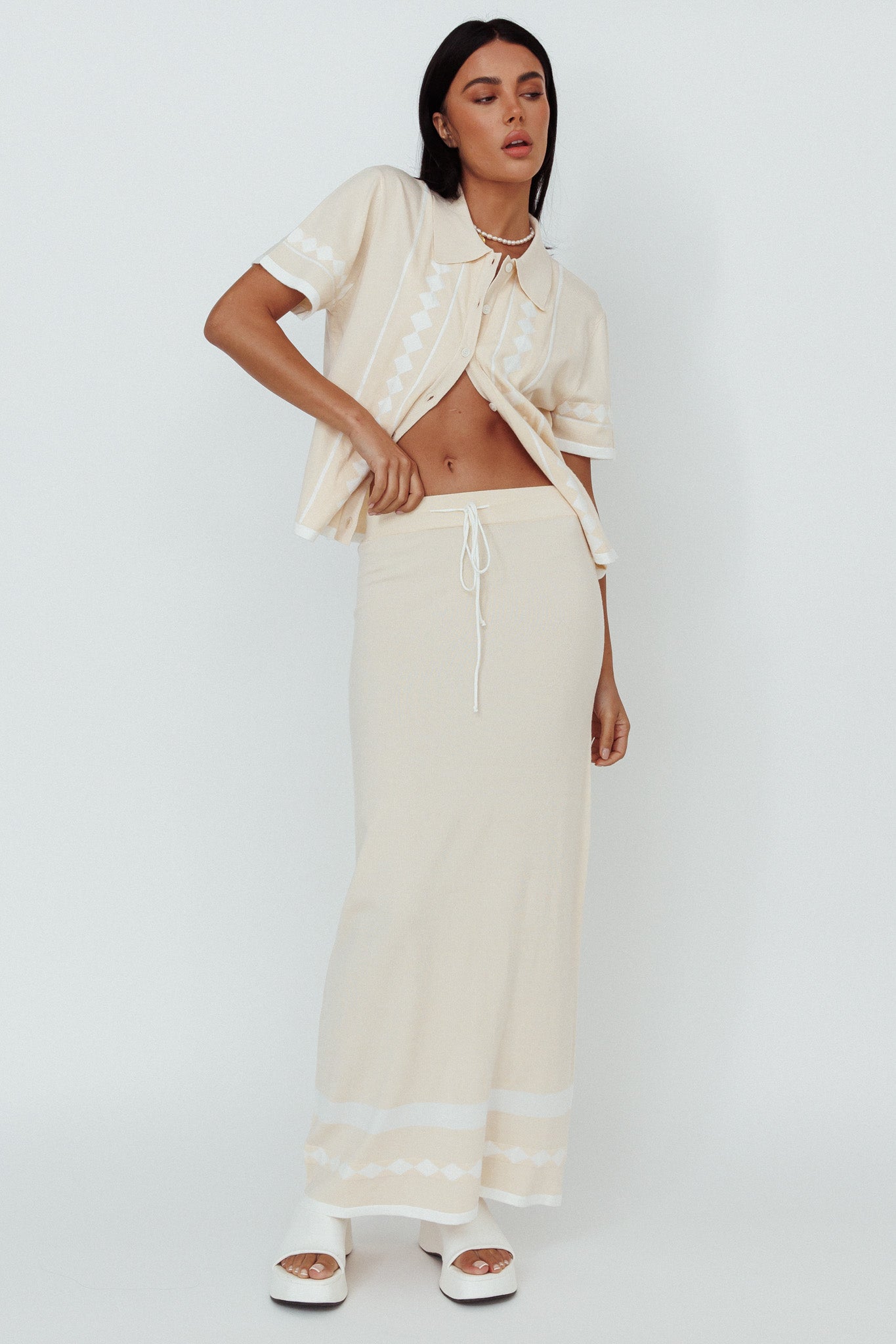 Amalfi Sun Knit Maxi Skirt Sand by Selfie Leslie