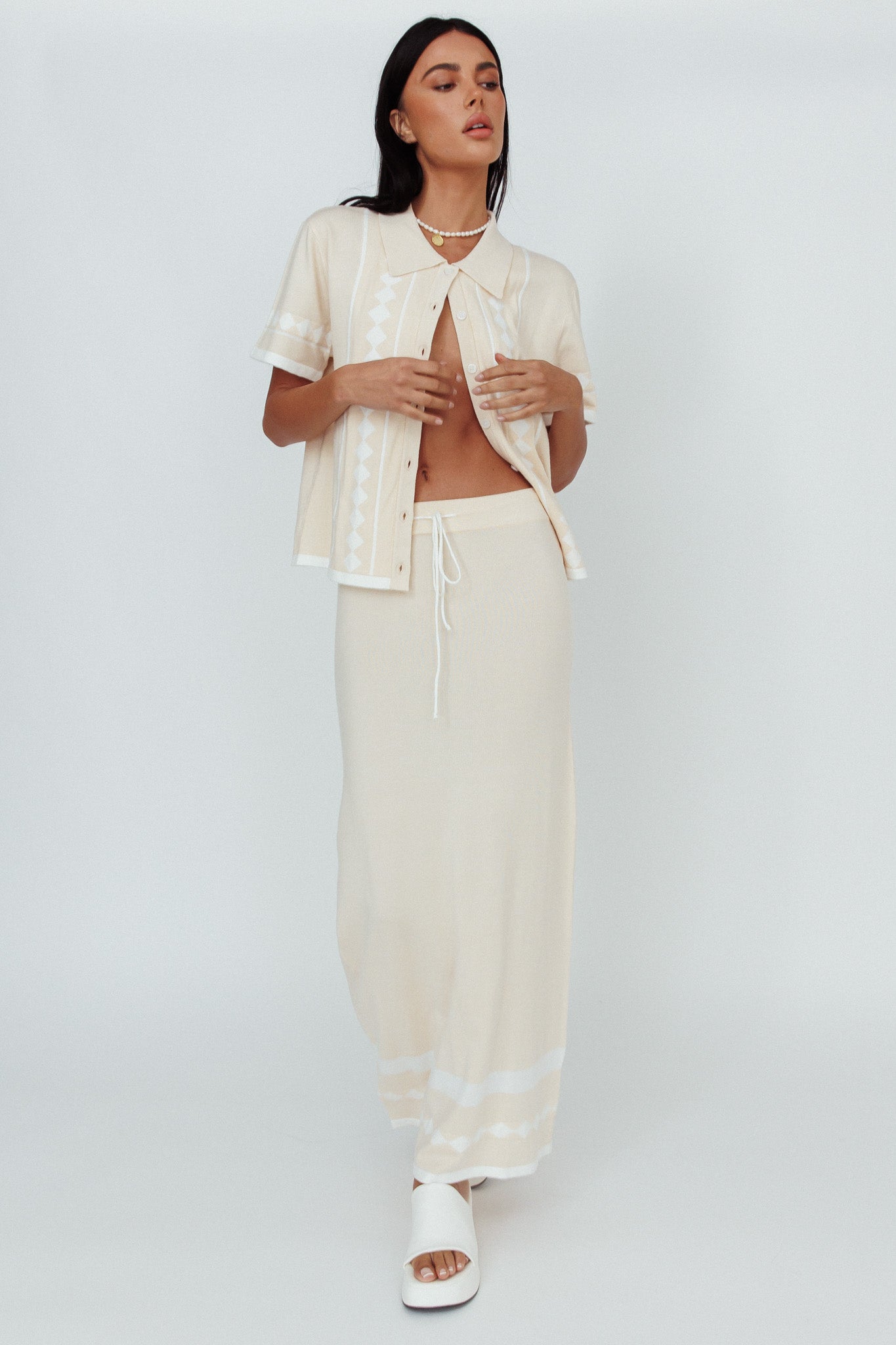 Amalfi Sun Knit Maxi Skirt Sand by Selfie Leslie