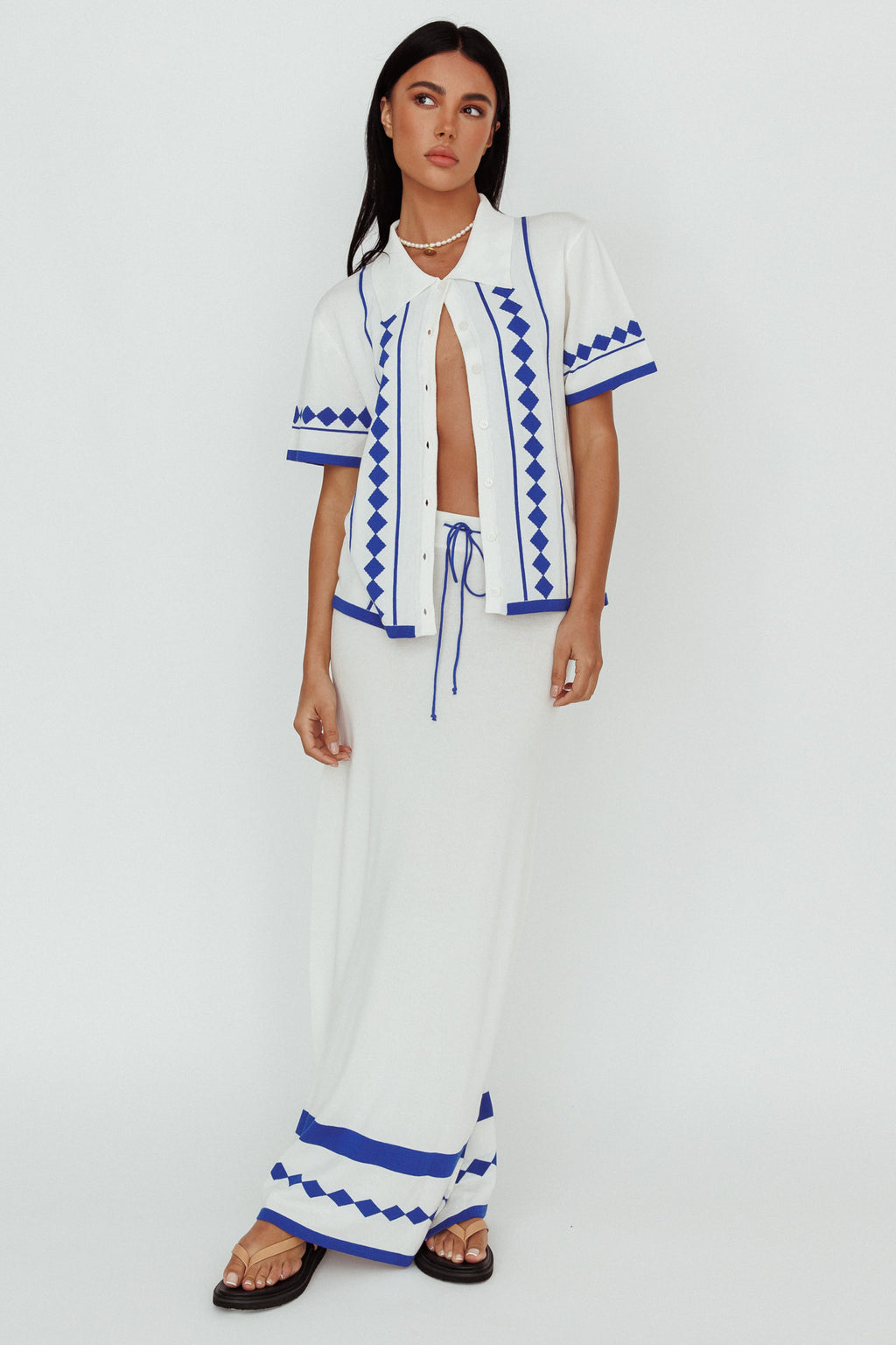 Amalfi Sun Knit Maxi Skirt White by Selfie Leslie