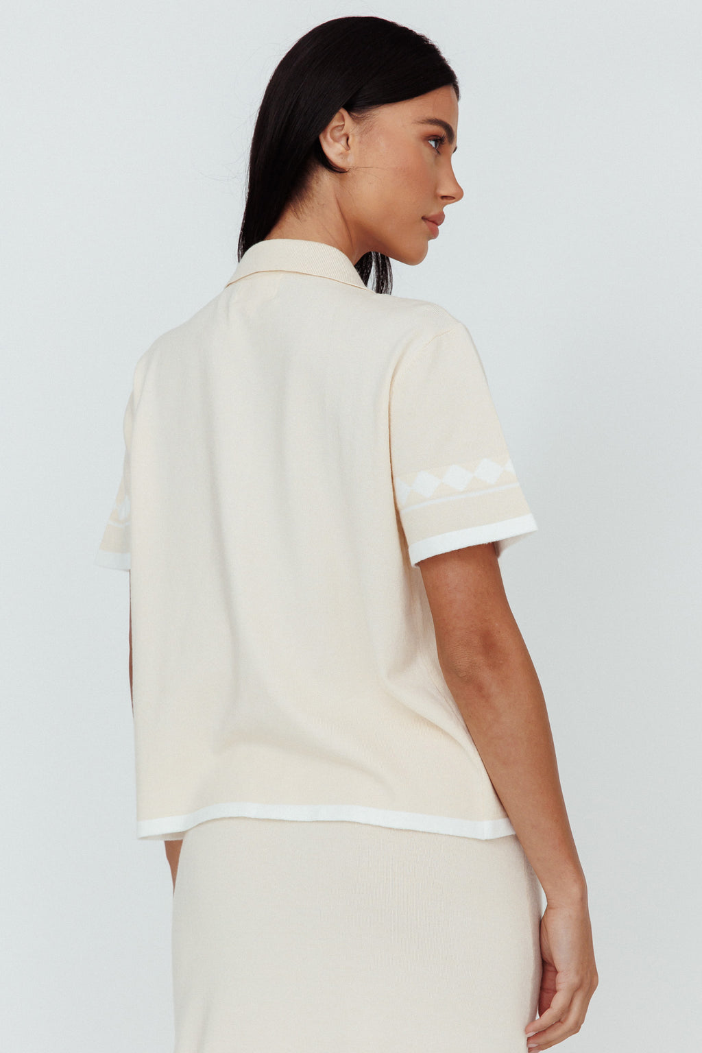 Amalfi Sun Knit Button-Up Shirt Sand by Selfie Leslie