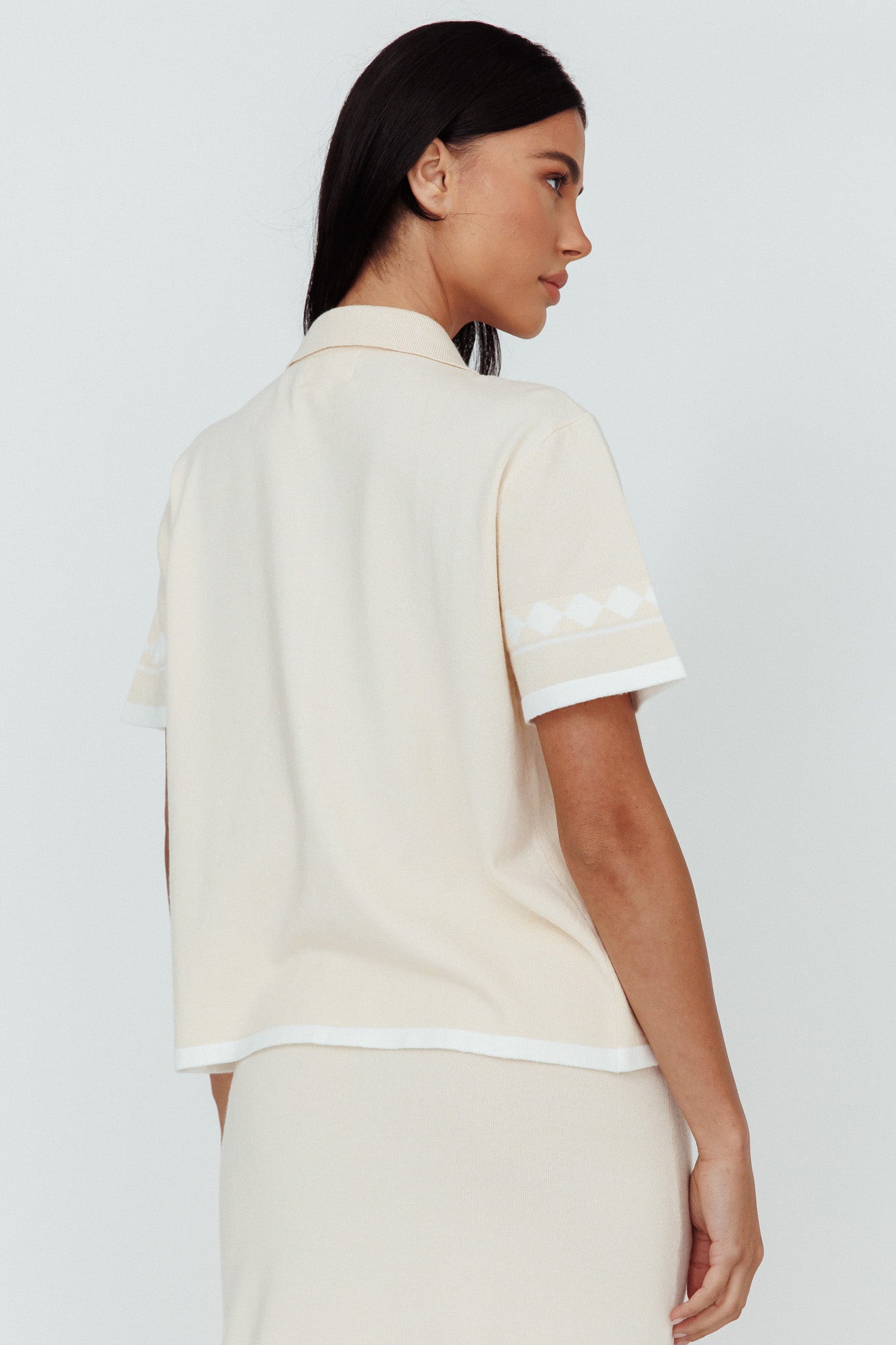 Amalfi Sun Knit Button-Up Shirt Sand by Selfie Leslie