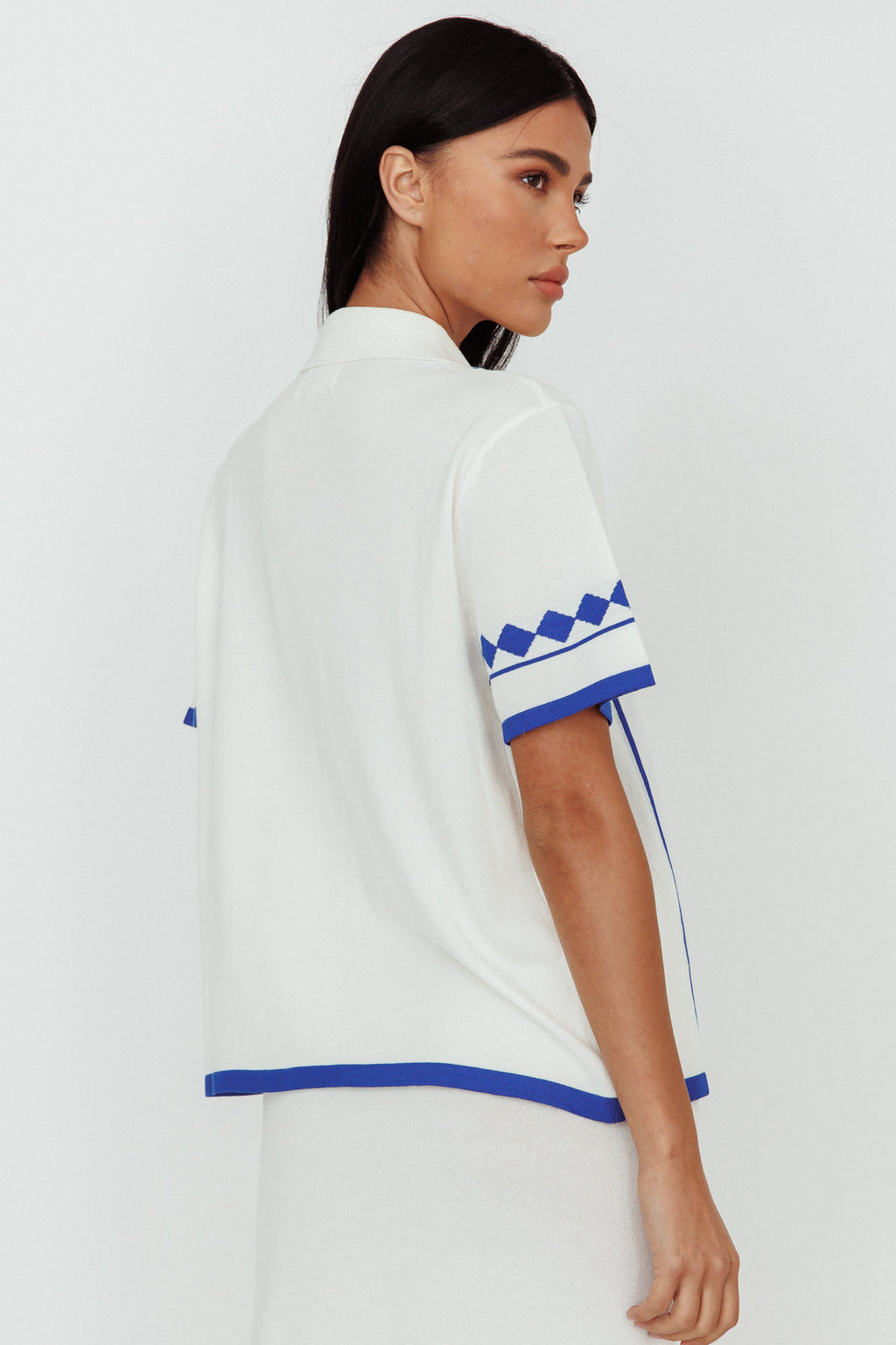 Amalfi Sun Knit Button-Up Shirt White by Selfie Leslie