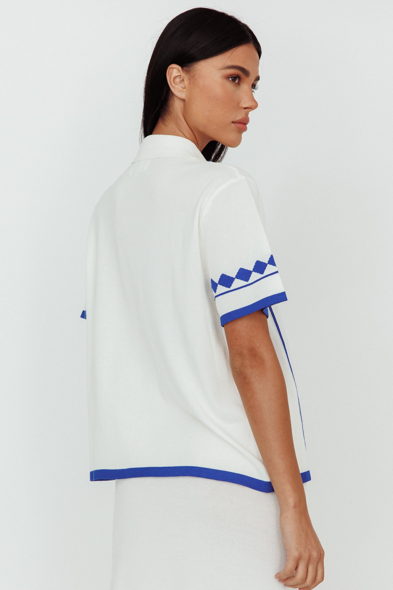 Amalfi Sun Knit Button-Up Shirt White by Selfie Leslie