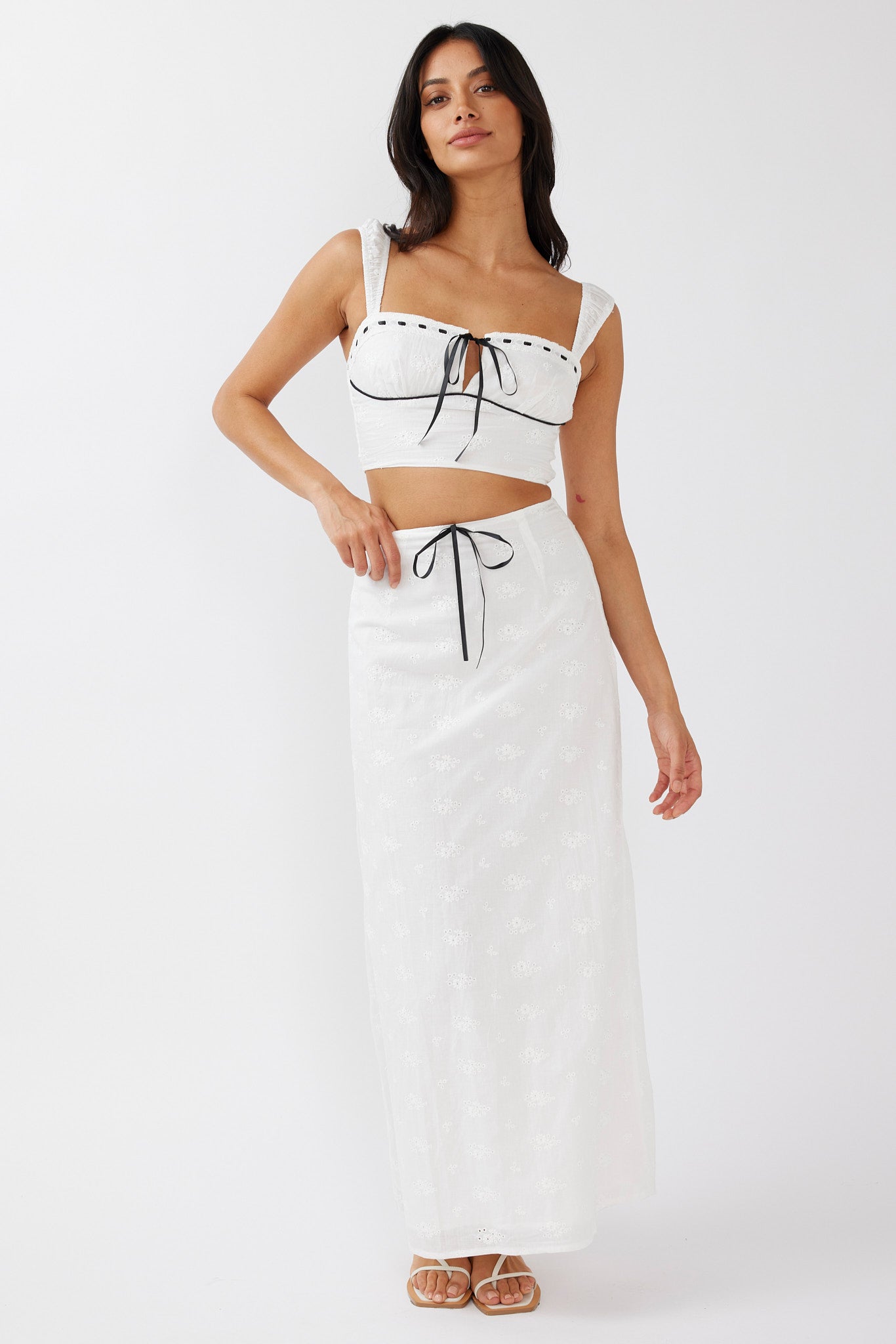 Helga Eyelet Embroidery Maxi Skirt White by Selfie Leslie