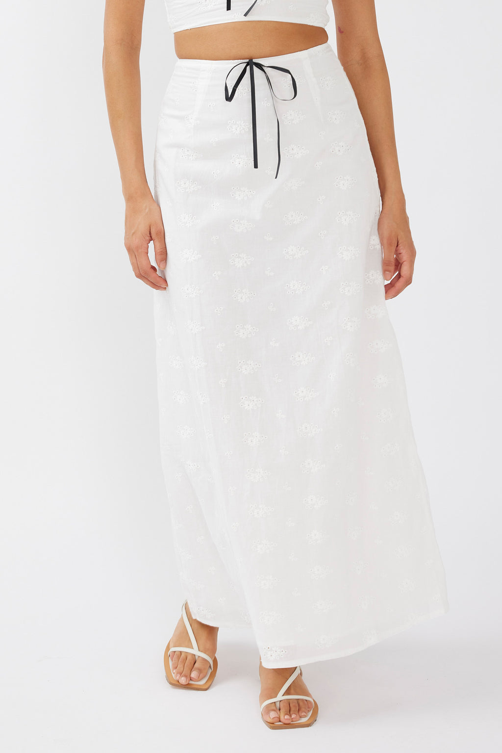 Helga Eyelet Embroidery Maxi Skirt White by Selfie Leslie