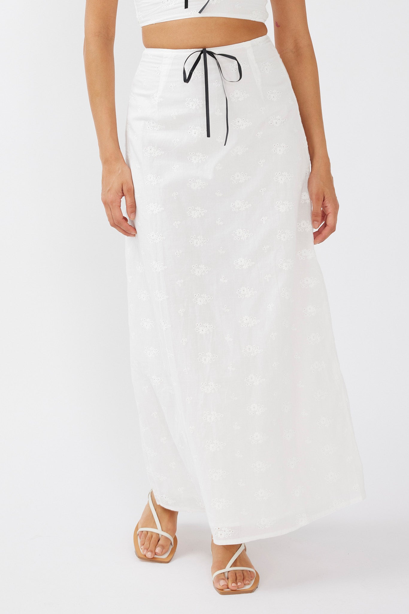 Helga Eyelet Embroidery Maxi Skirt White by Selfie Leslie