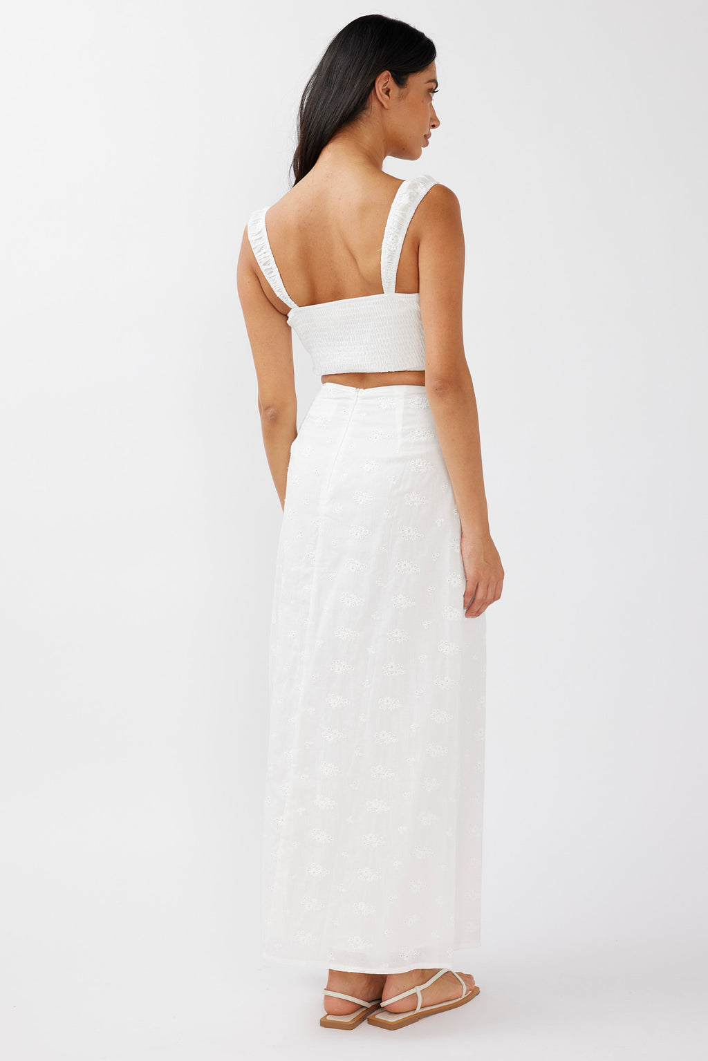 Helga Eyelet Embroidery Maxi Skirt White by Selfie Leslie