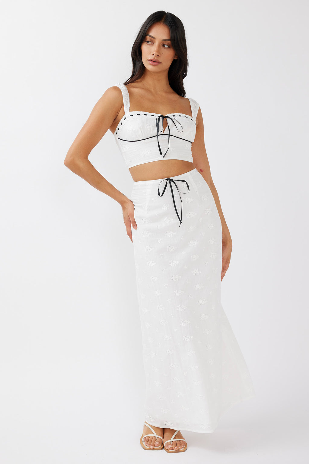Helga Eyelet Embroidery Maxi Skirt White by Selfie Leslie