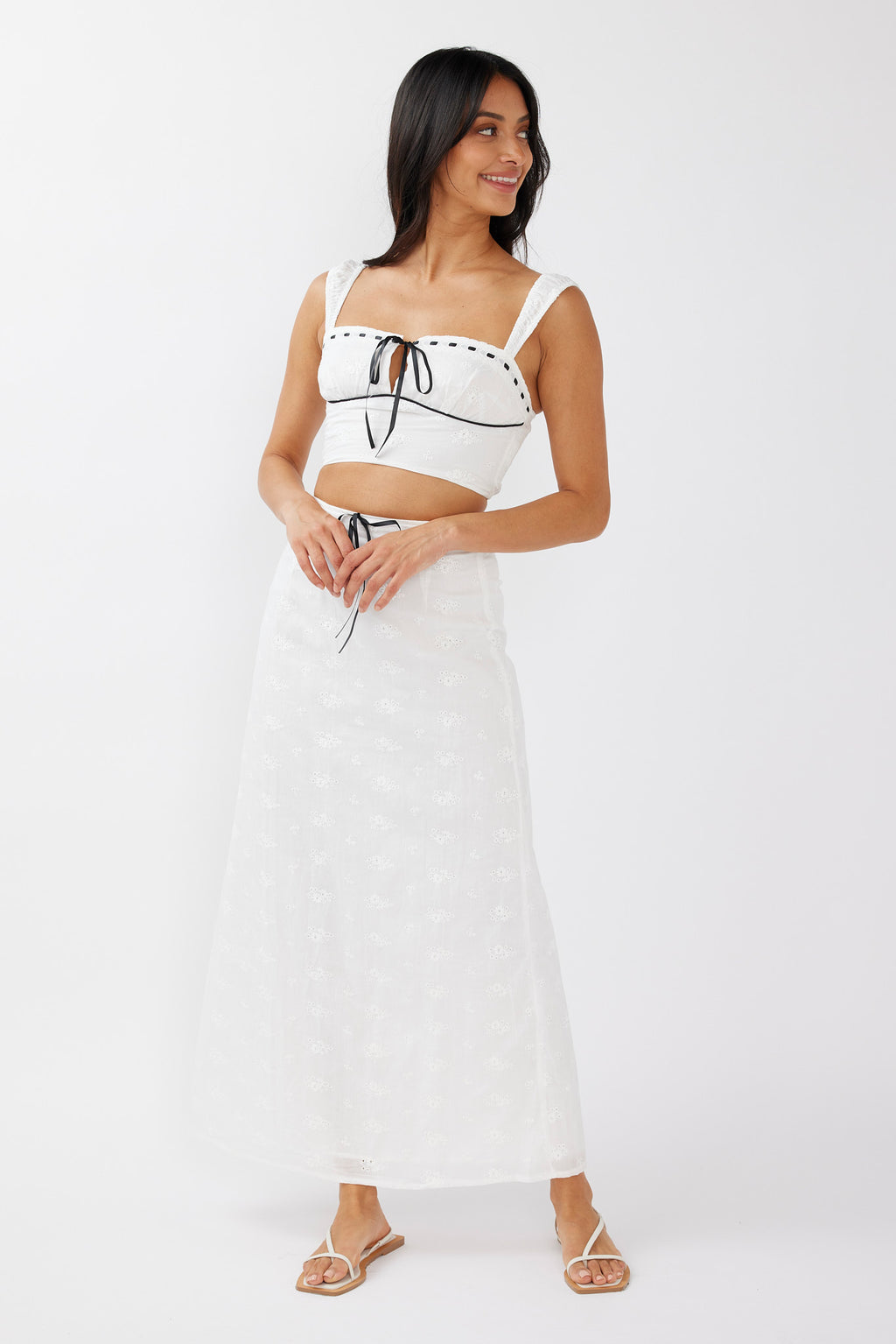 Helga Eyelet Embroidery Maxi Skirt White by Selfie Leslie