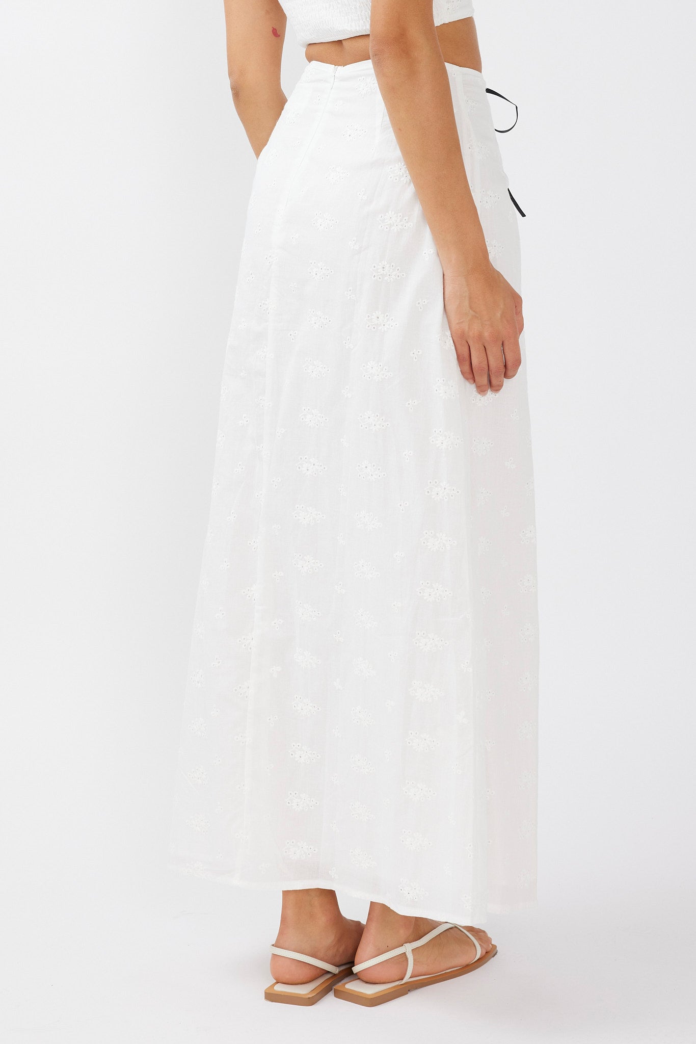 Helga Eyelet Embroidery Maxi Skirt White by Selfie Leslie